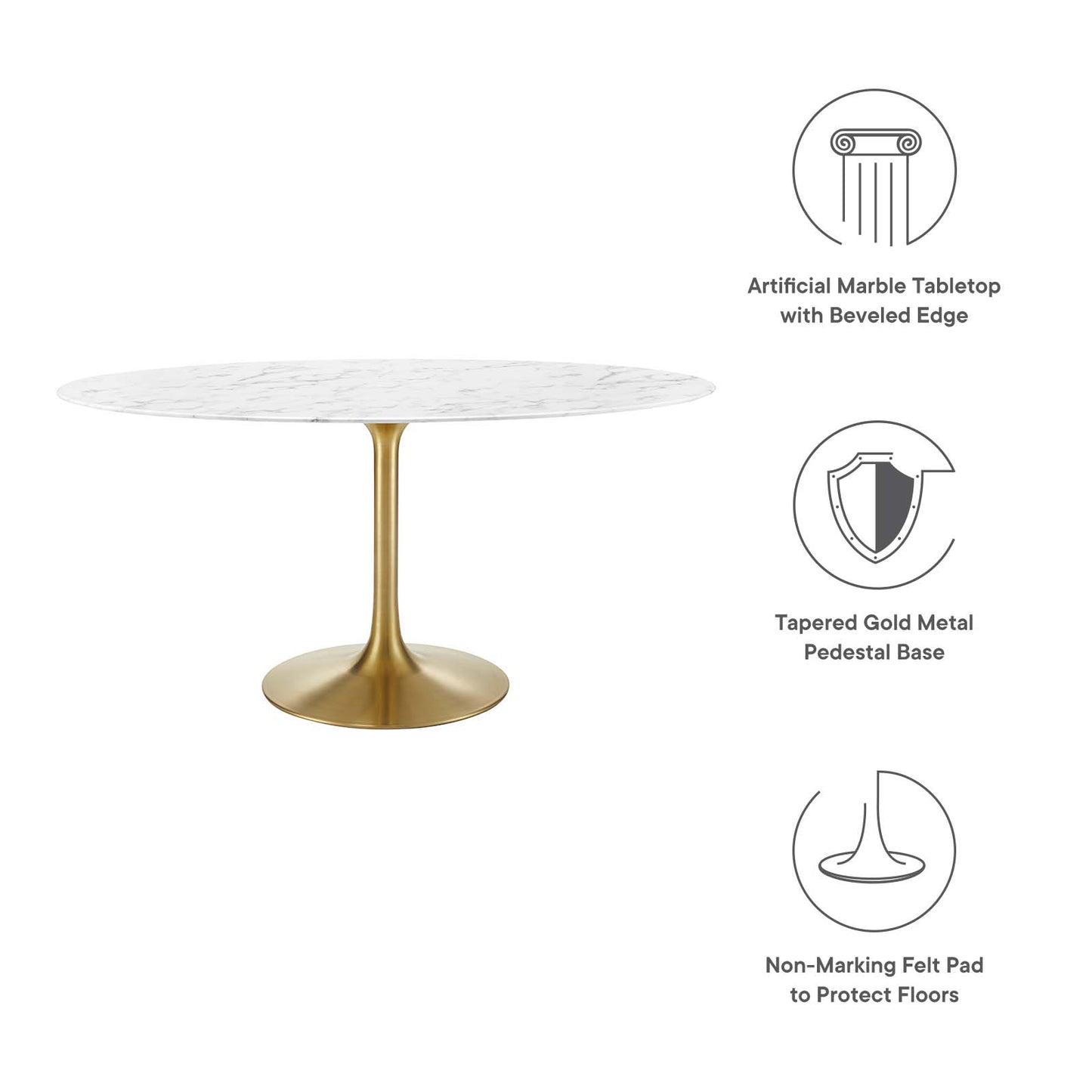 Lippa 60" Oval Dining Table with Gold Base and Artificial Marble or Wood Options