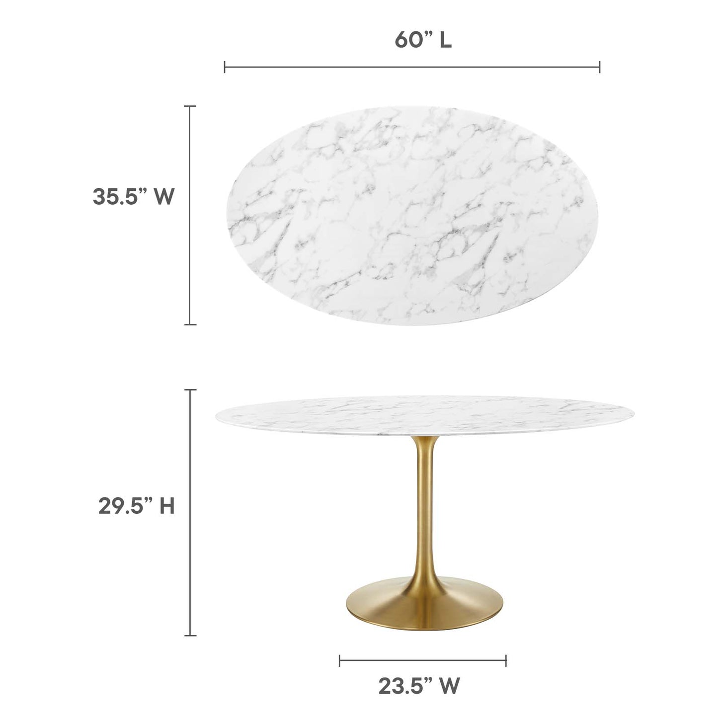 Lippa 60" Oval Dining Table with Gold Base and Artificial Marble or Wood Options