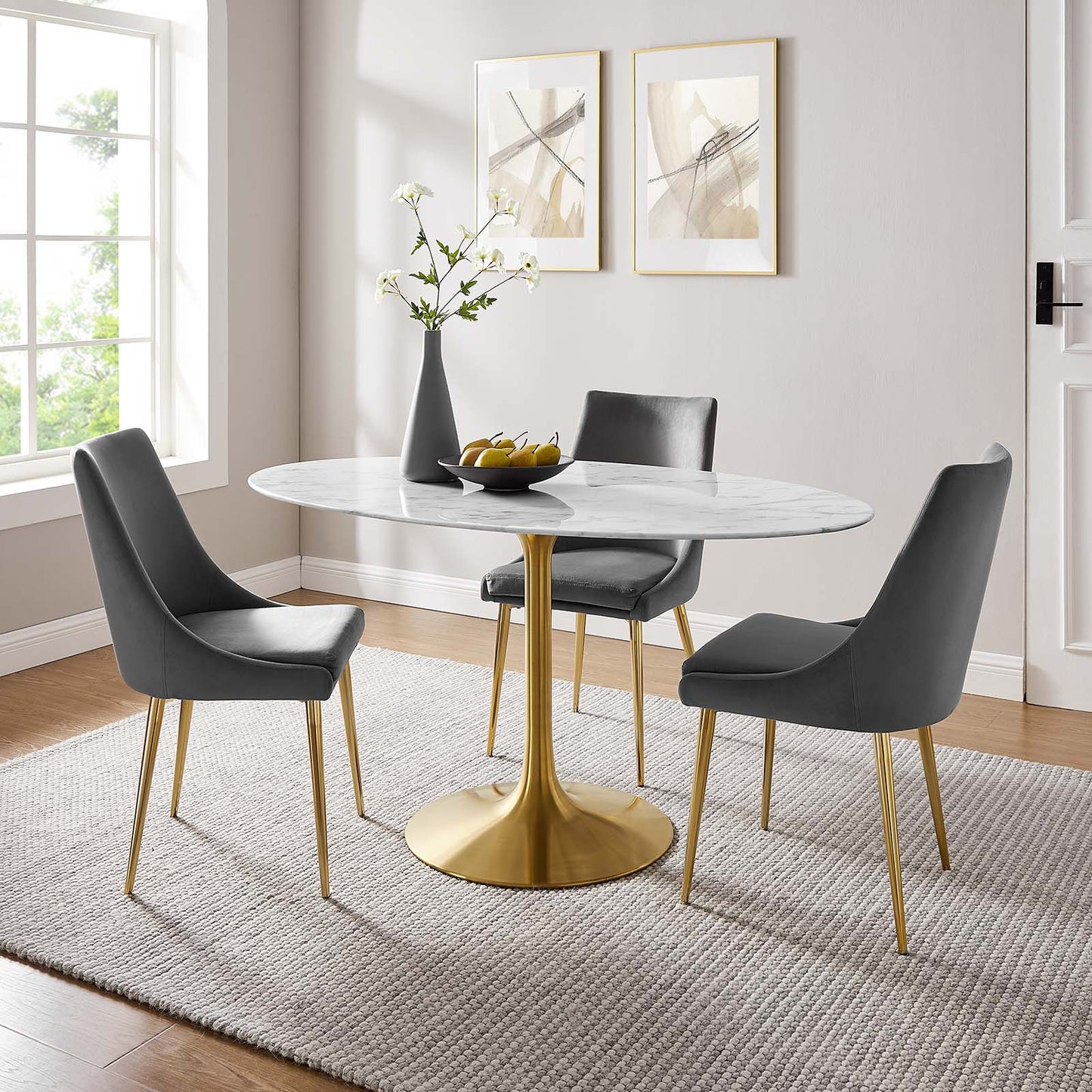 Lippa 60" Oval Dining Table with Gold Base and Artificial Marble or Wood Options