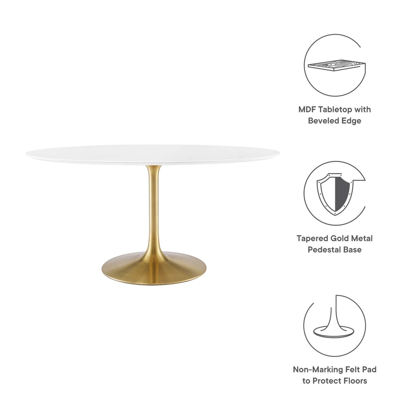 Lippa 60" Oval Dining Table with Gold Base and Artificial Marble or Wood Options