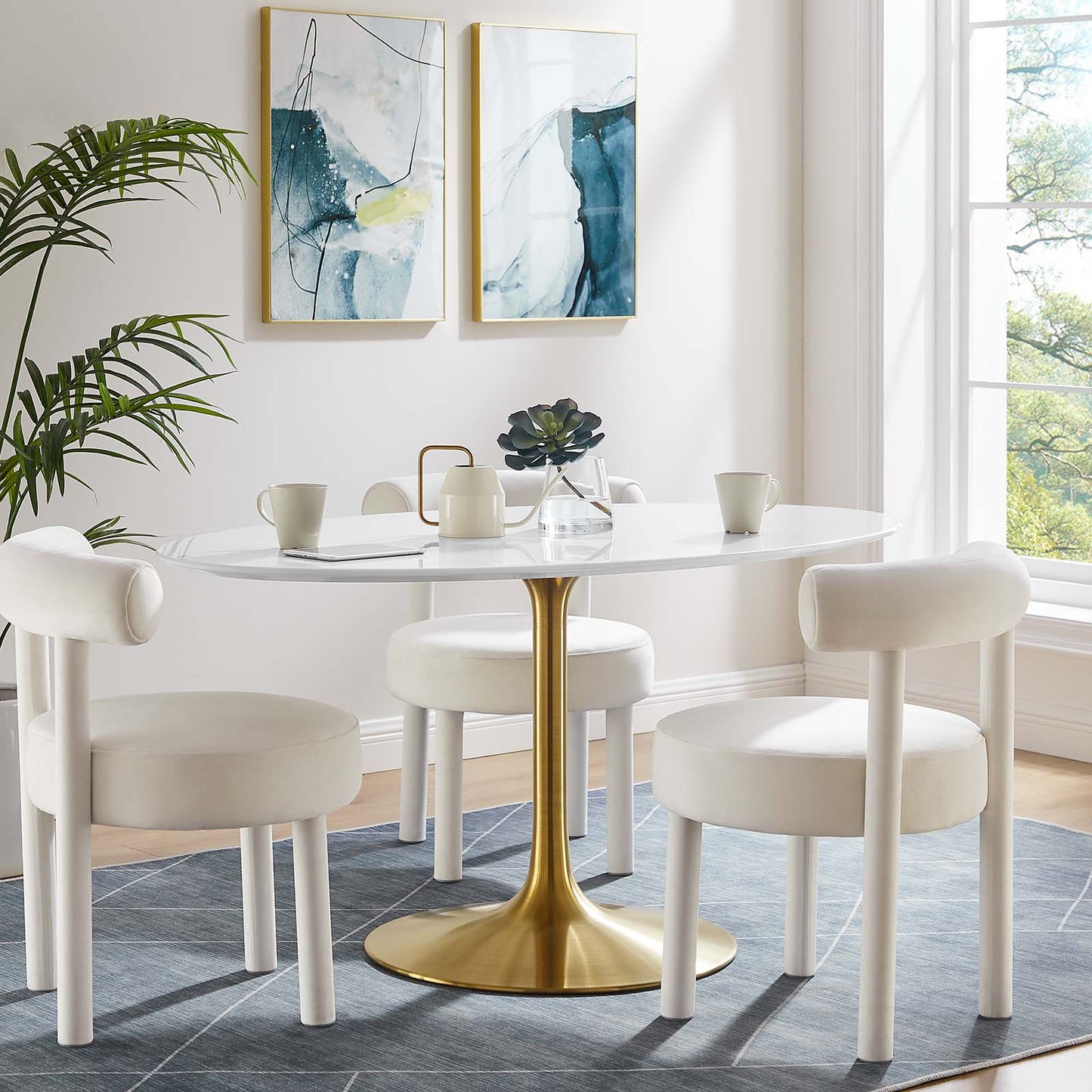 Lippa 60" Oval Dining Table with Gold Base and Artificial Marble or Wood Options