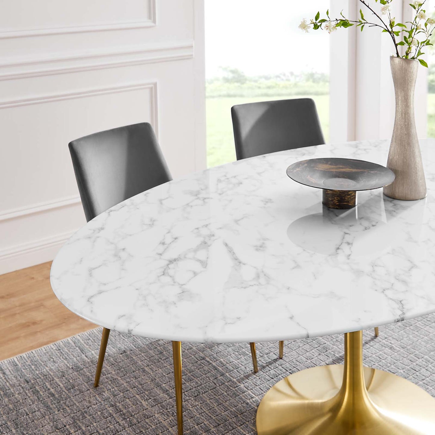 Lippa 78" Oval Artificial Marble and Wood Dining Table