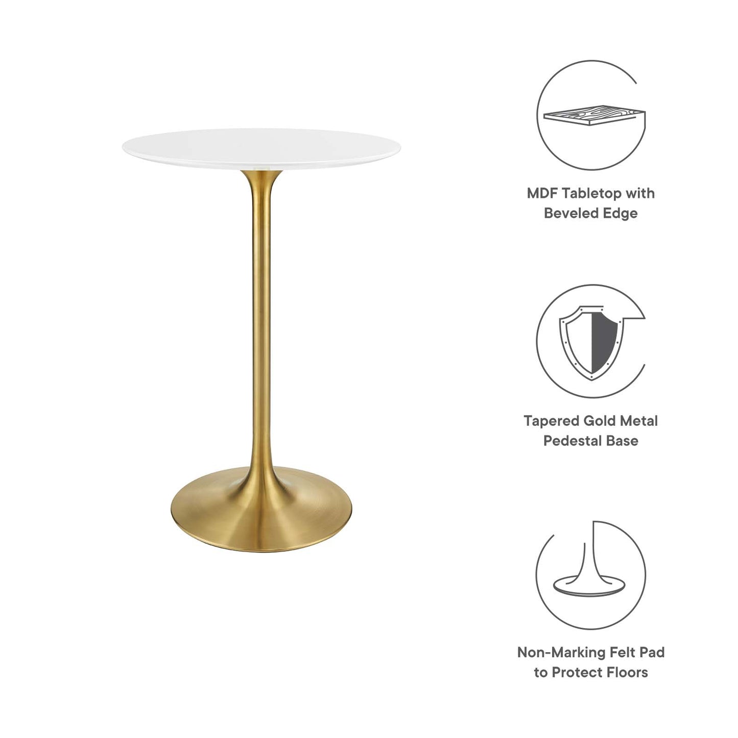 Lippa 28" Round Wood Top Bar Table Gold White EEI-3262-GLD-WHI