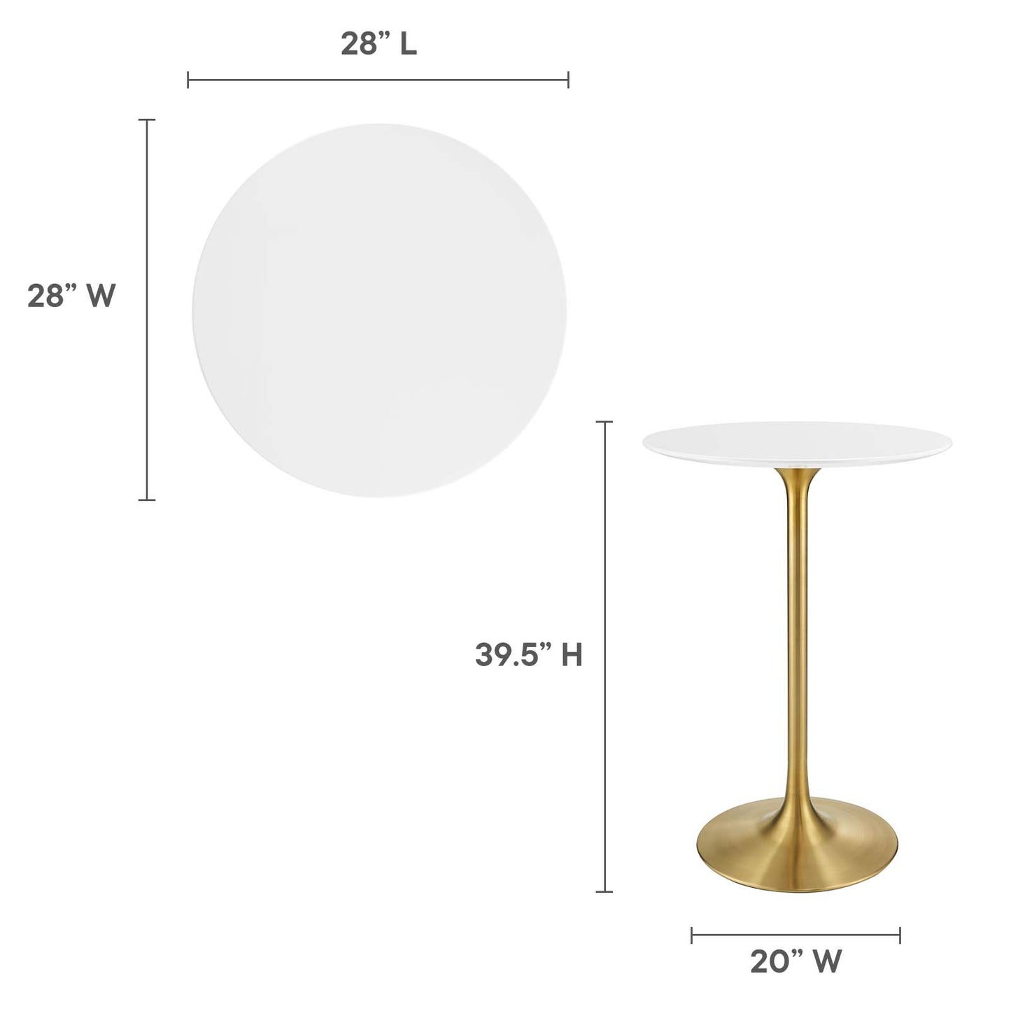 Lippa 28" Round Wood Top Bar Table Gold White EEI-3262-GLD-WHI