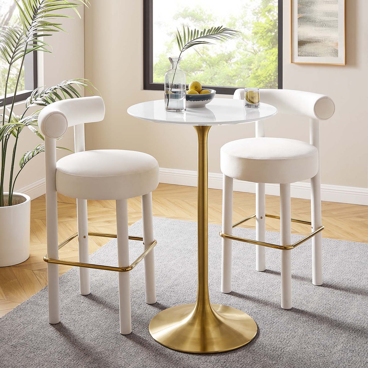 Lippa 28" Round Wood Top Bar Table Gold White EEI-3262-GLD-WHI