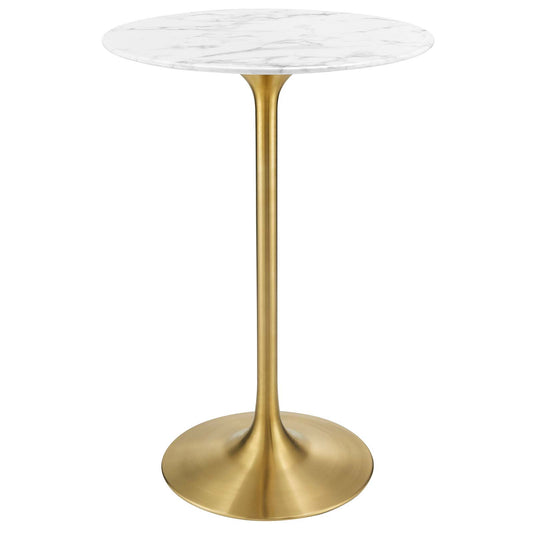 Lippa 28" Round Artificial Marble Bar Table Gold White EEI-3264-GLD-WHI