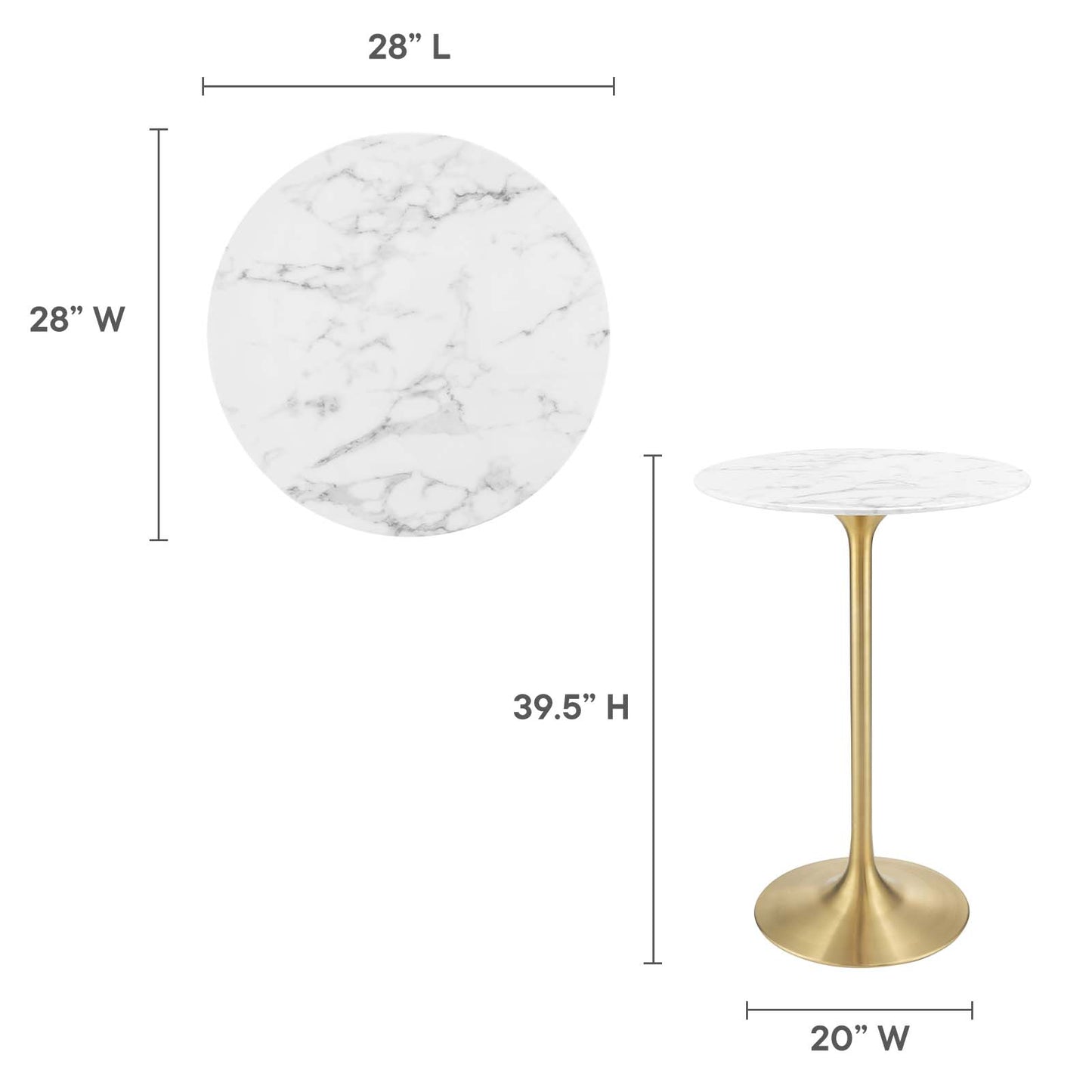 Lippa 28" Round Artificial Marble Bar Table Gold White EEI-3264-GLD-WHI