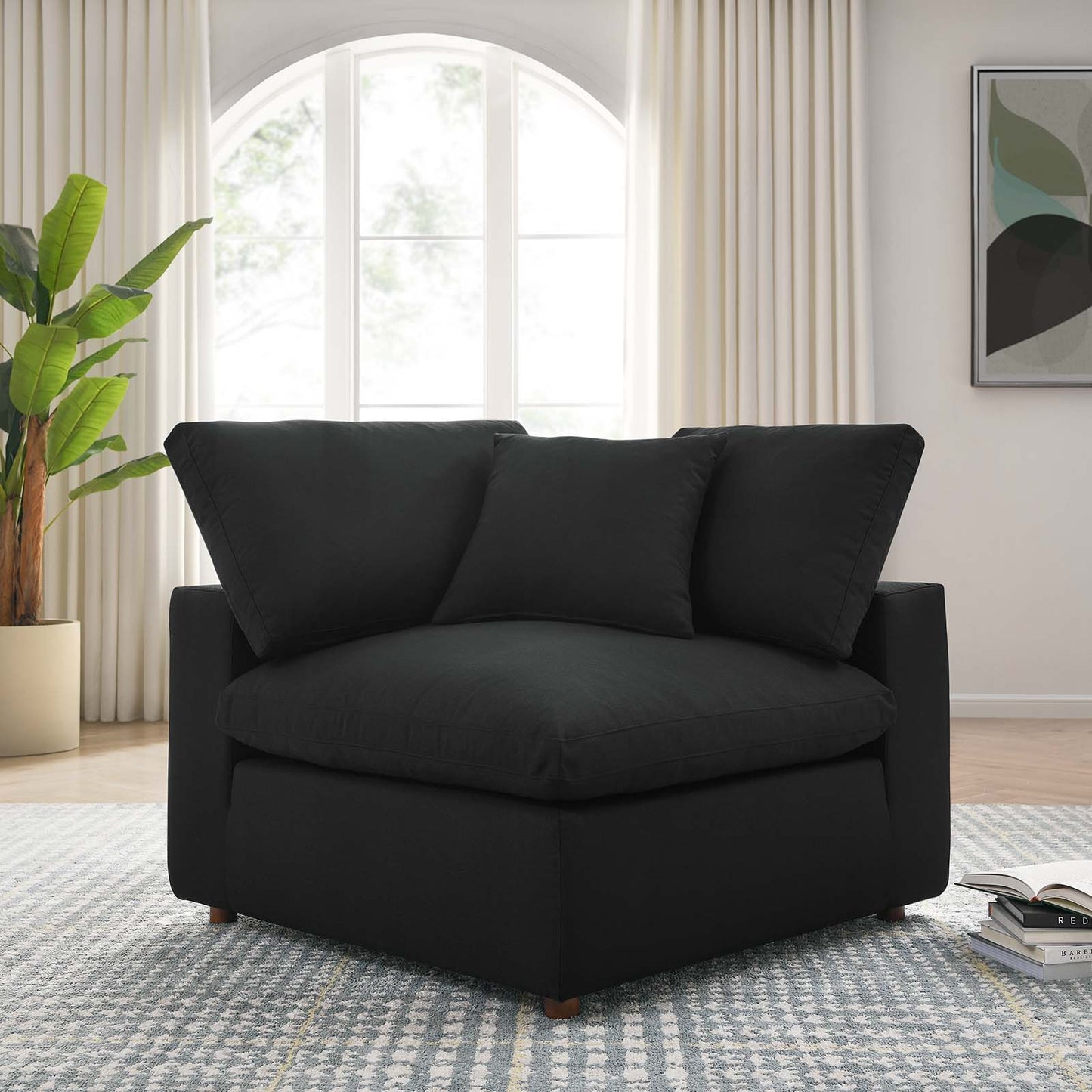 Commix Down Filled Overstuffed Corner Chair Black EEI-3319-BLK