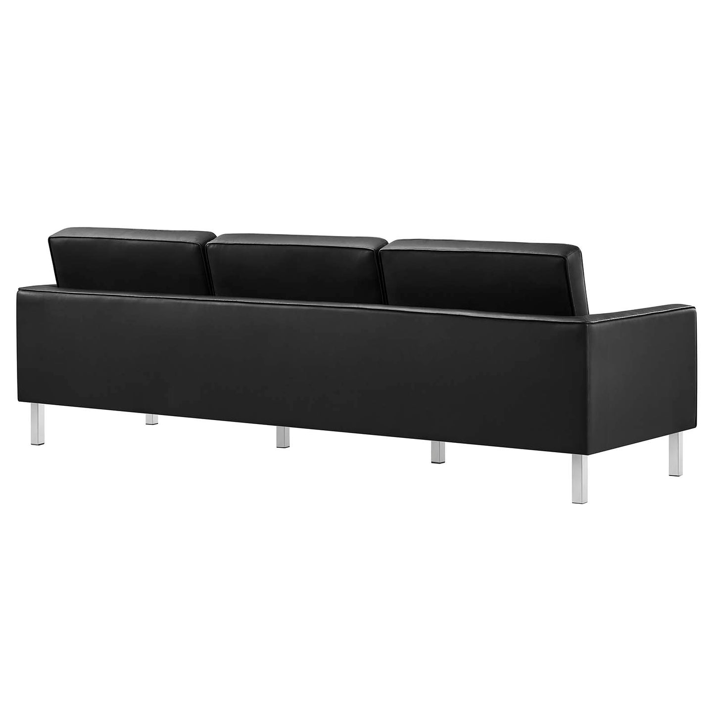 Loft Tufted Vegan Leather Sofa and Ottoman Set Silver