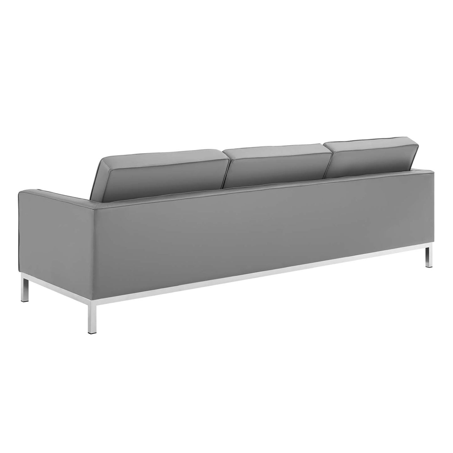 Loft Tufted Vegan Leather Sofa and Ottoman Set Silver