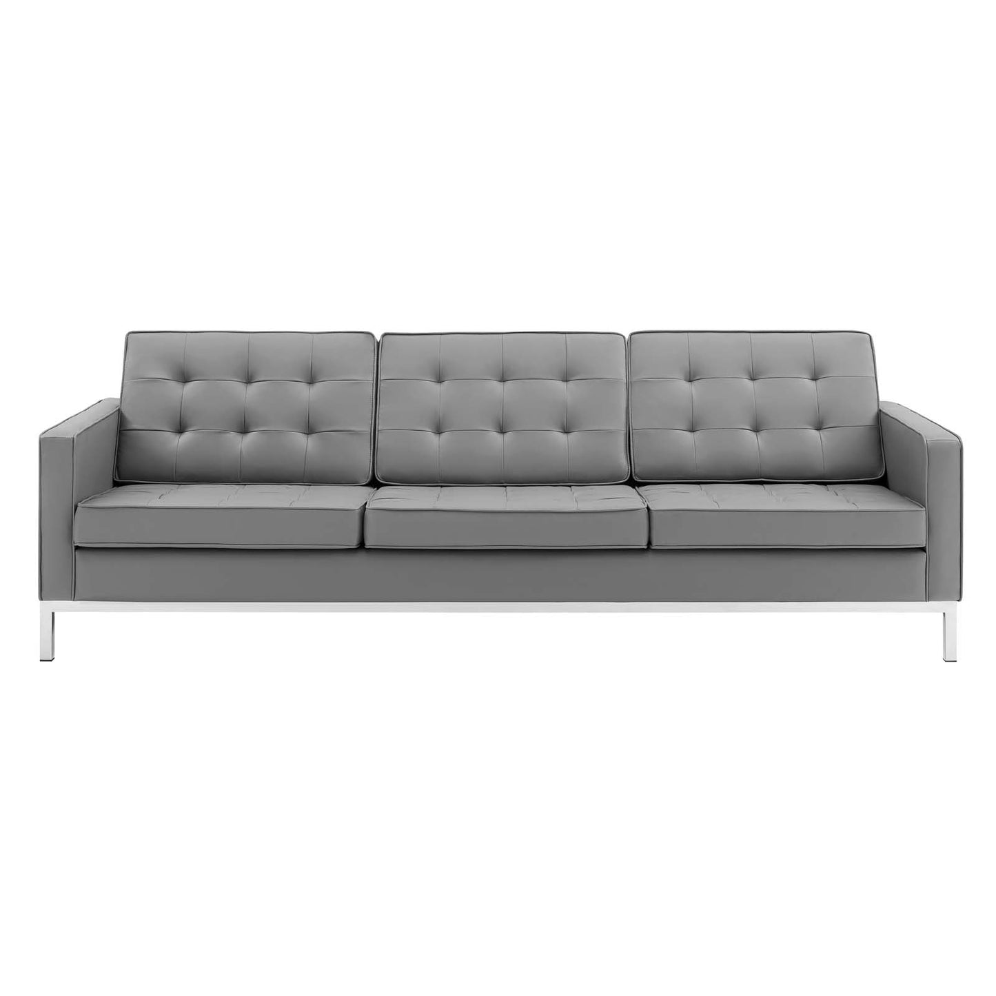 Loft Tufted Vegan Leather Sofa and Ottoman Set Silver