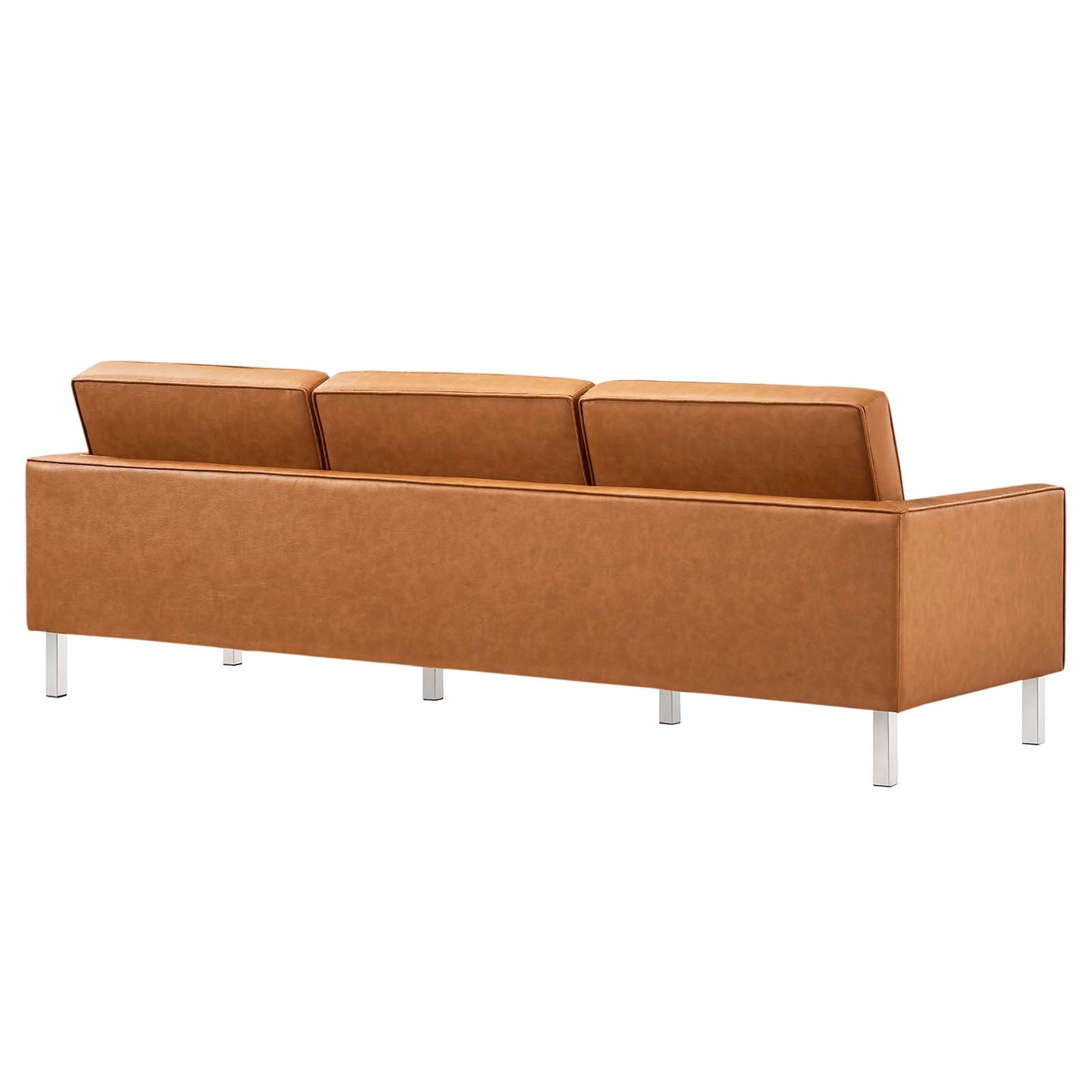 Loft Tufted Vegan Leather Sofa and Ottoman Set Silver