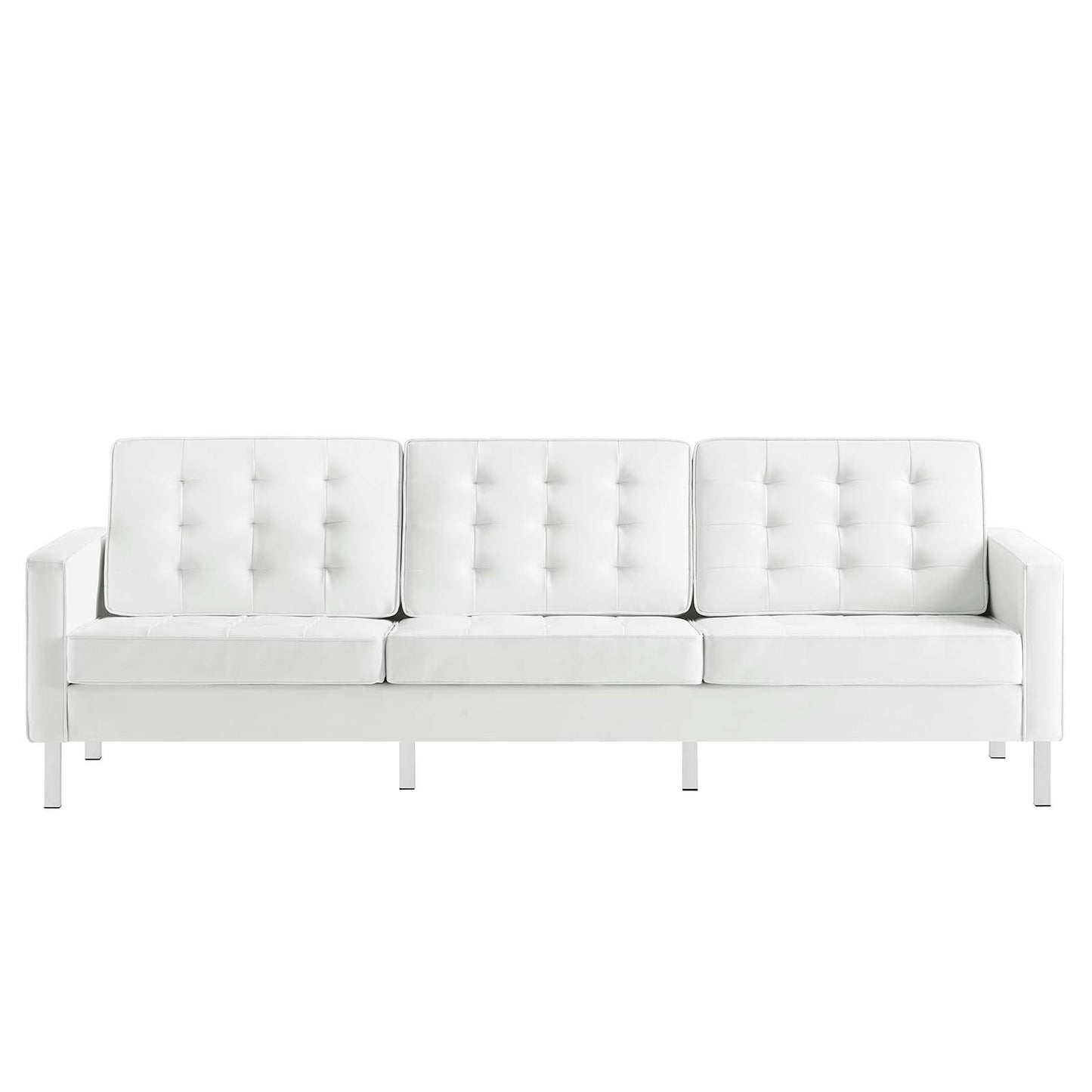 Loft Tufted Vegan Leather Sofa and Ottoman Set Silver