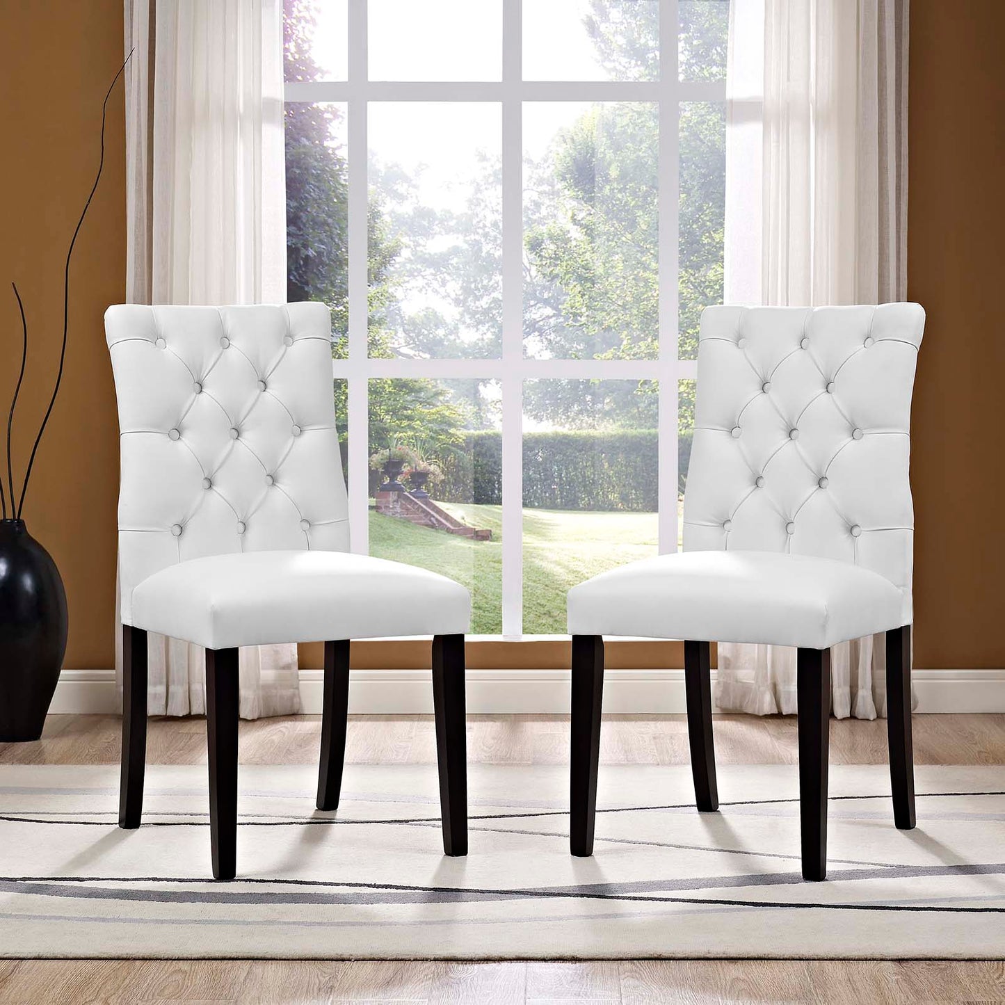 Duchess Button Tufted Vegan Leather and Vinyl Dining Chair Set of 2