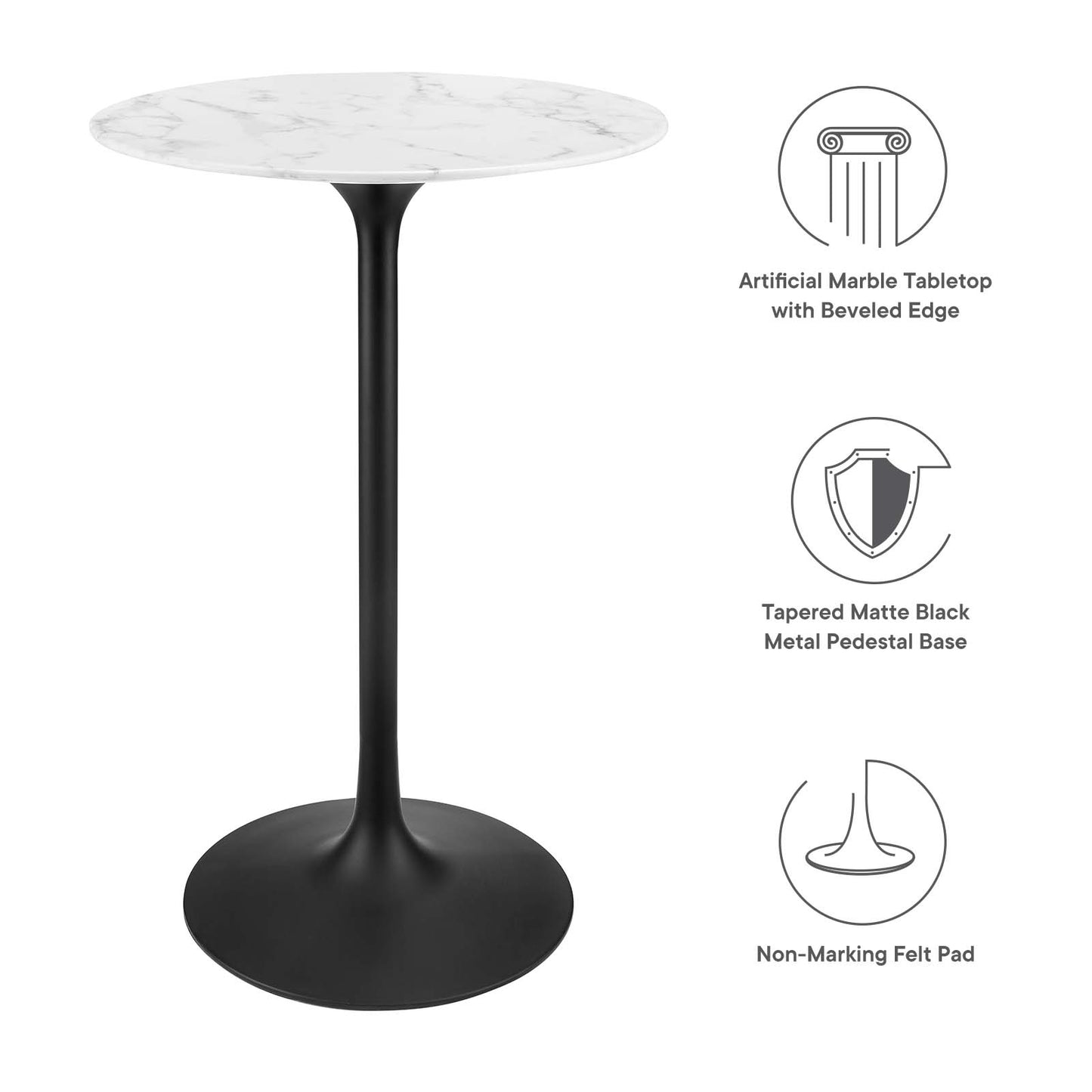 Lippa 28" Round Artificial Marble Bar Table Black White EEI-3547-BLK-WHI