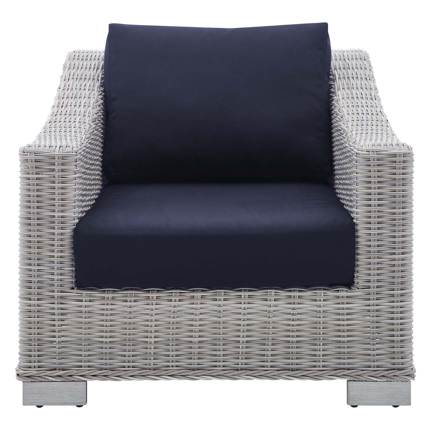 Conway Sunbrella® Outdoor Patio Wicker Rattan Armchair Light Gray Navy EEI-3972-LGR-NAV