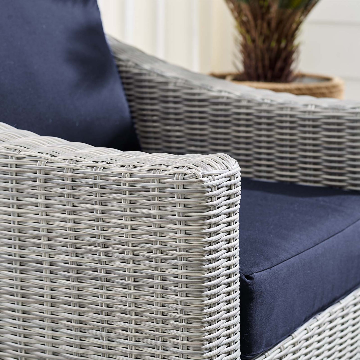 Conway Sunbrella® Outdoor Patio Wicker Rattan Armchair Light Gray Navy EEI-3972-LGR-NAV