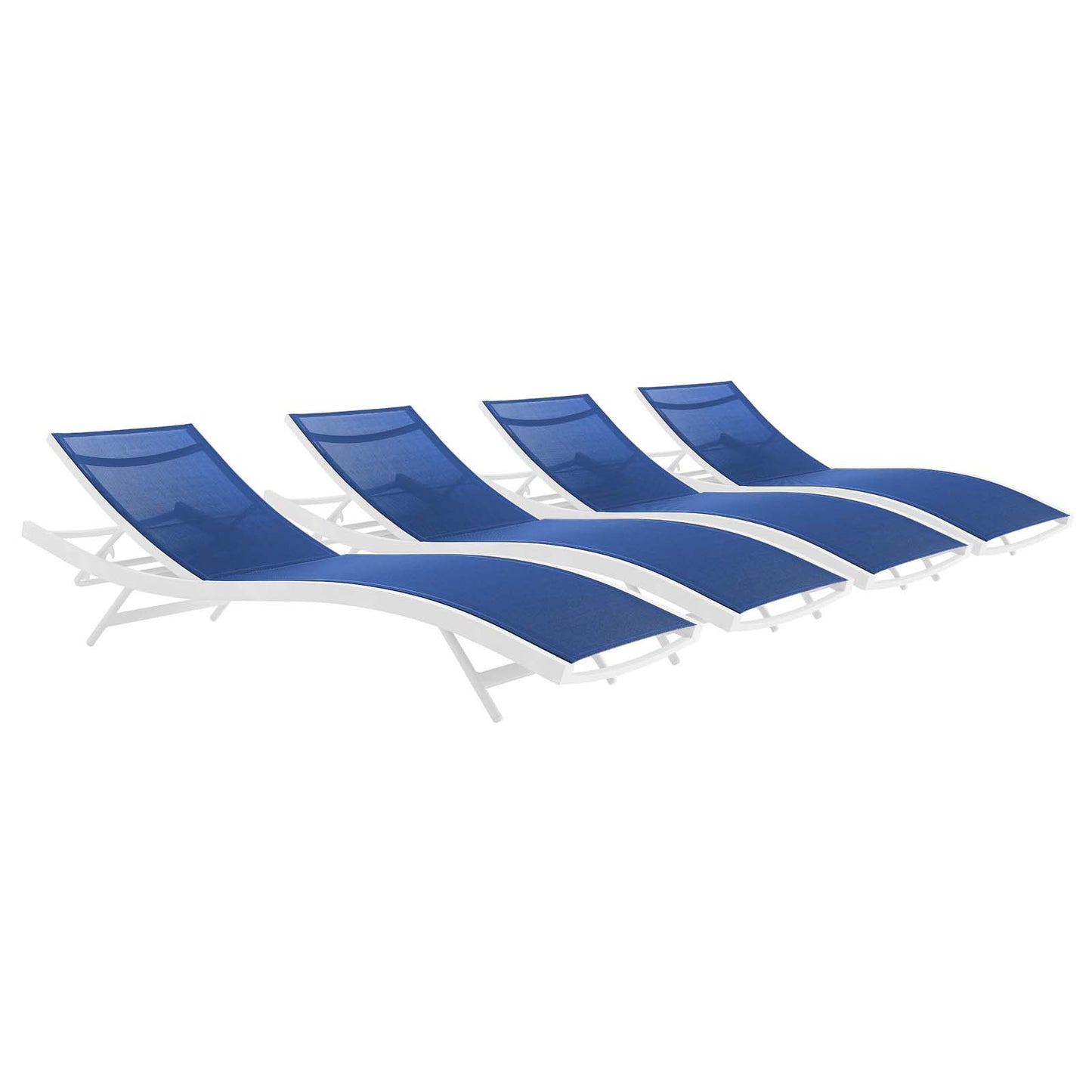 Glimpse Outdoor Patio Mesh Chaise Lounge Set of 4 White Navy EEI-4039-WHI-NAV