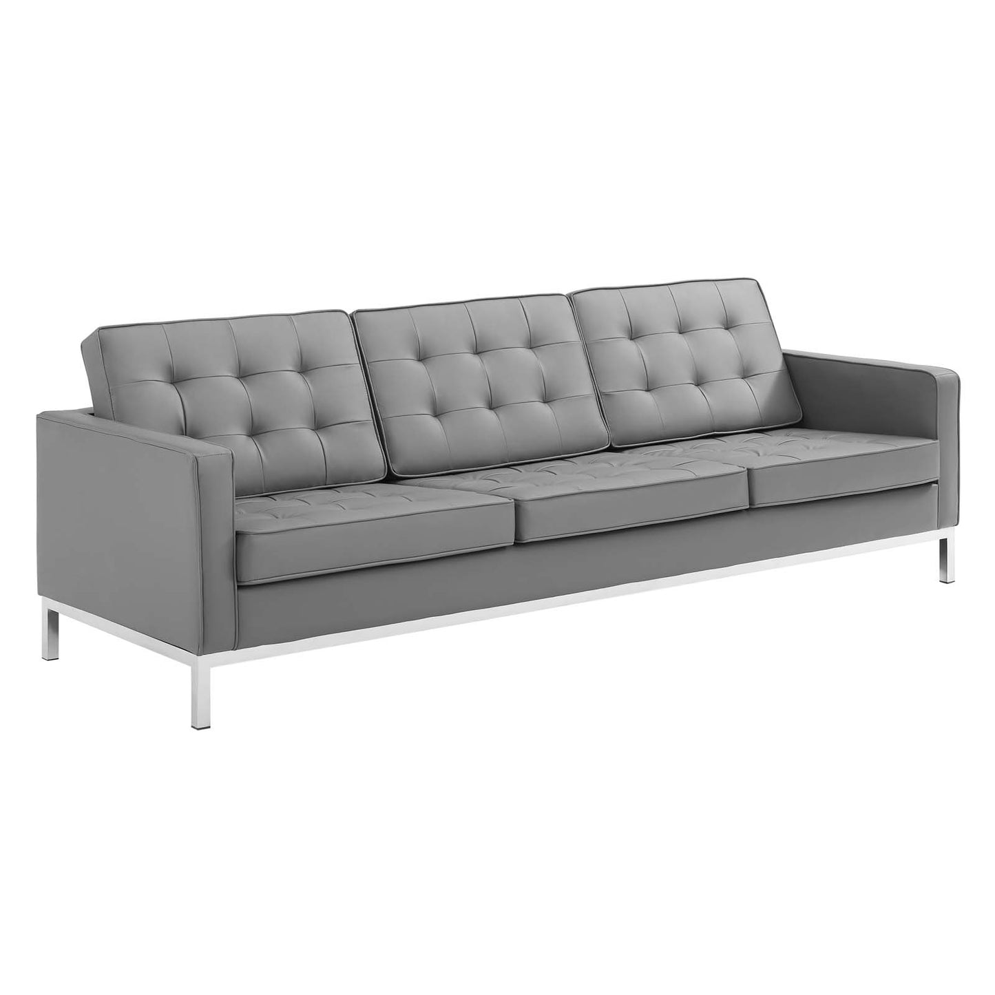 Loft Tufted Upholstered Faux Leather Sofa and Armchair Set Silver Gray EEI-4104-SLV-GRY-SET