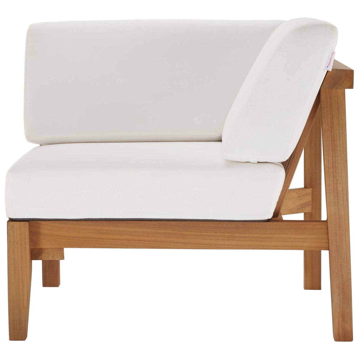 Bayport Outdoor Patio Teak Wood Corner Chair Natural White EEI-4127-NAT-WHI