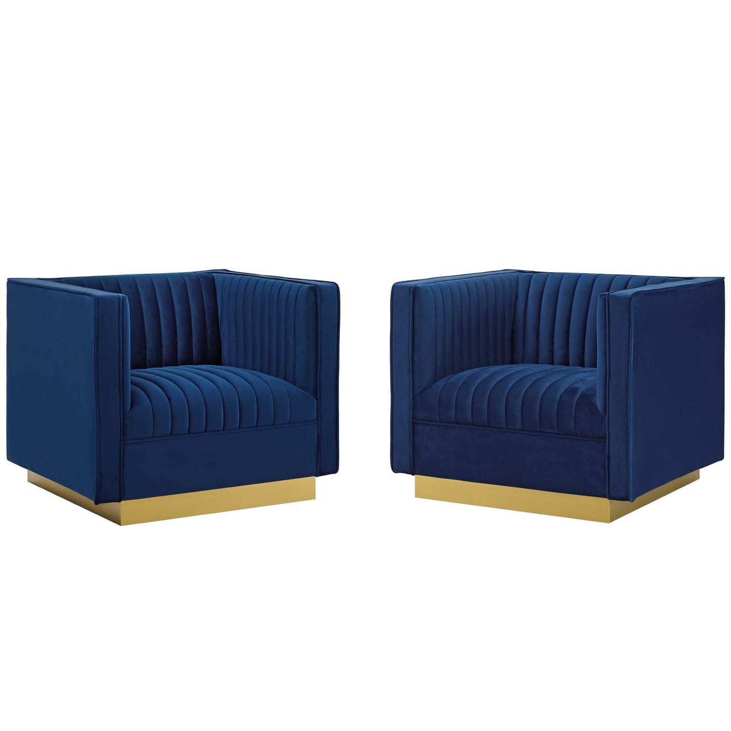 Sanguine Vertical Channel Tufted Upholstered Performance Velvet Armchair Set of 2 Navy EEI-4145-NAV