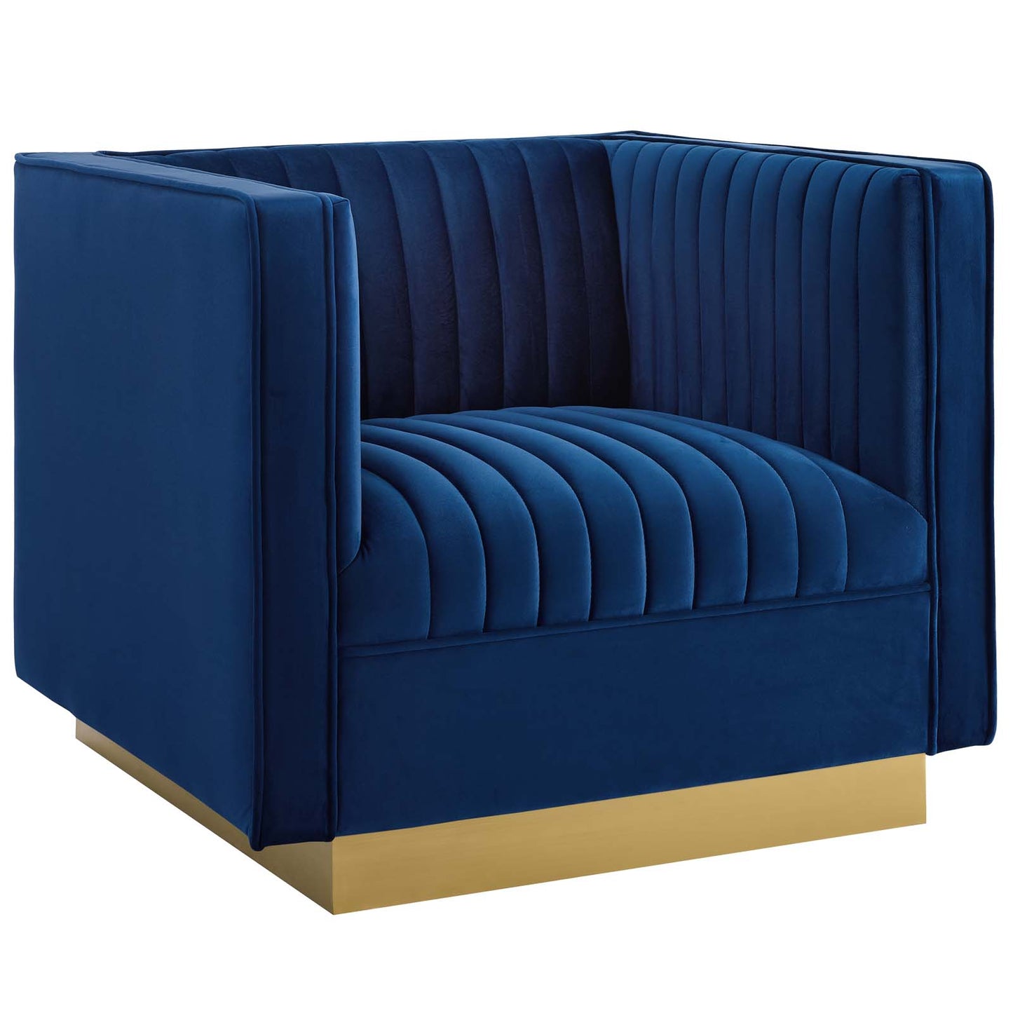 Sanguine Vertical Channel Tufted Upholstered Performance Velvet Armchair Set of 2 Navy EEI-4145-NAV