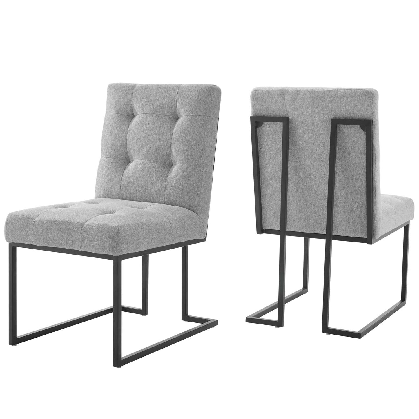 Privy Black Stainless Steel Upholstered Fabric Dining Chair Set of 2 Black Light Gray EEI-4153-BLK-LGR