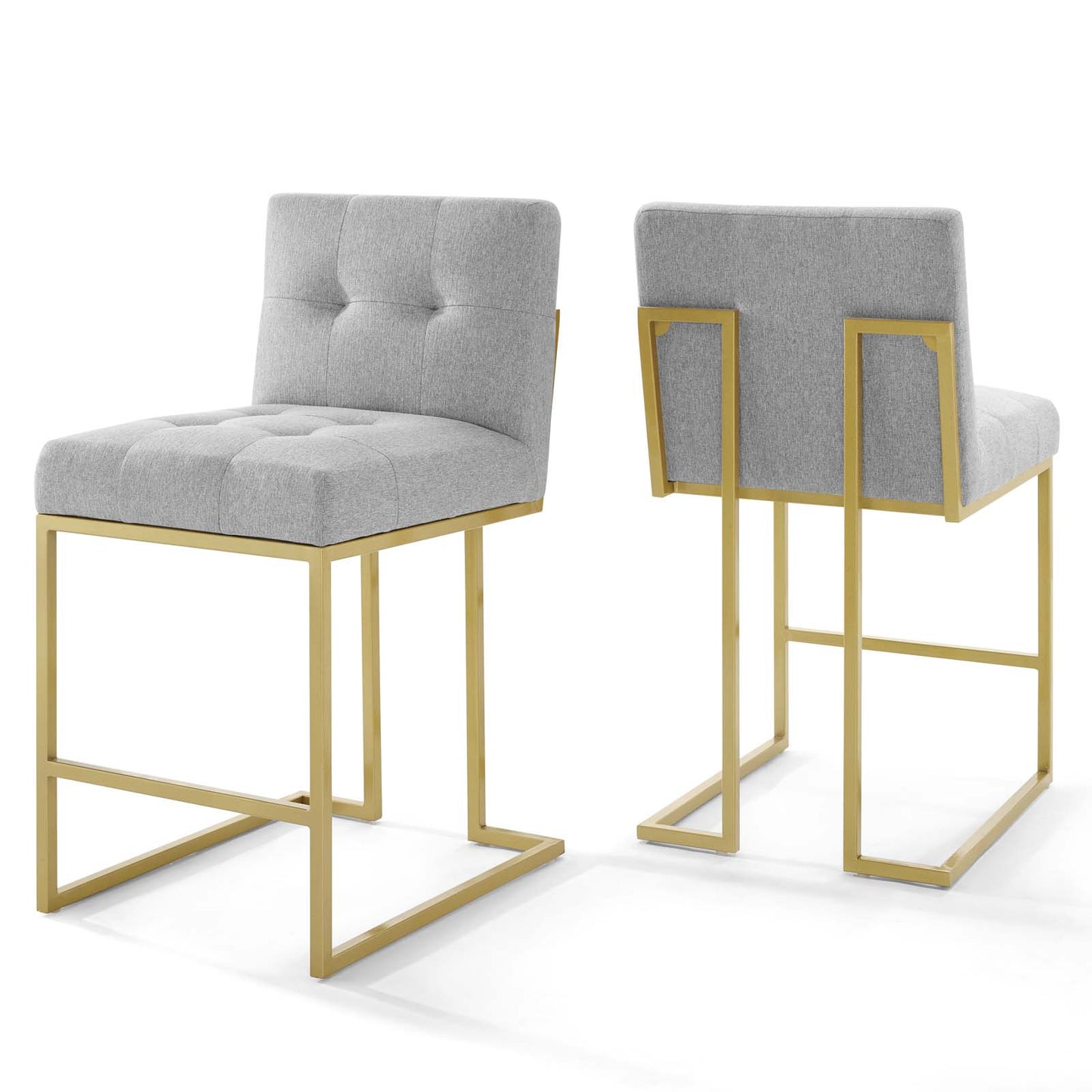 Privy Gold Stainless Steel Upholstered Fabric Counter Stool Set of 2 Gold Light Gray EEI-4154-GLD-LGR