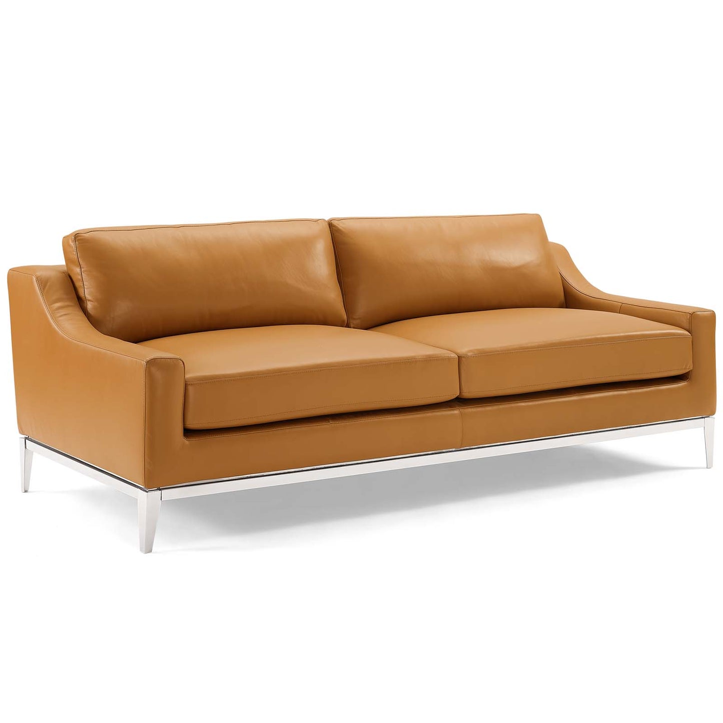 Harness Stainless Steel Base Leather Sofa and Loveseat Set Tan EEI-4196-TAN-SET