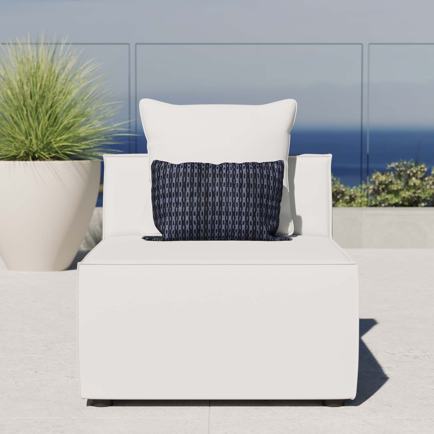 Saybrook Outdoor Patio Upholstered Sectional Sofa Armless Chair White EEI-4209-WHI