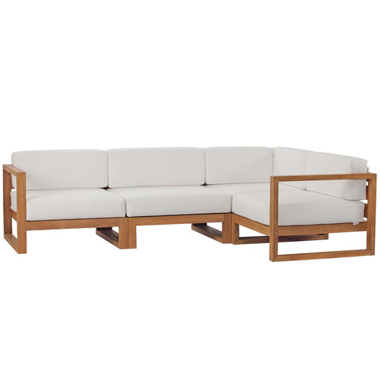 Upland Outdoor Patio Teak Wood 4-Piece Sectional Sofa Set Natural White EEI-4253-NAT-WHI-SET