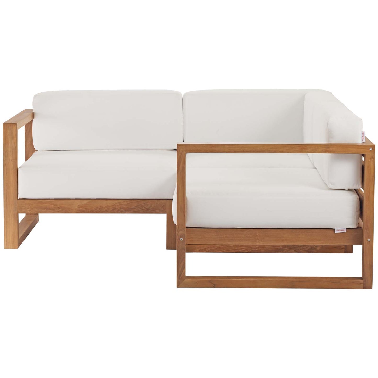 Upland Outdoor Patio Teak Wood 3-Piece Sectional Sofa Set Natural White EEI-4255-NAT-WHI-SET