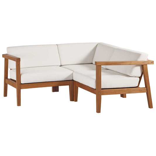 Bayport Outdoor Patio Teak Wood 3-Piece Sectional Sofa Set Natural White EEI-4258-NAT-WHI-SET