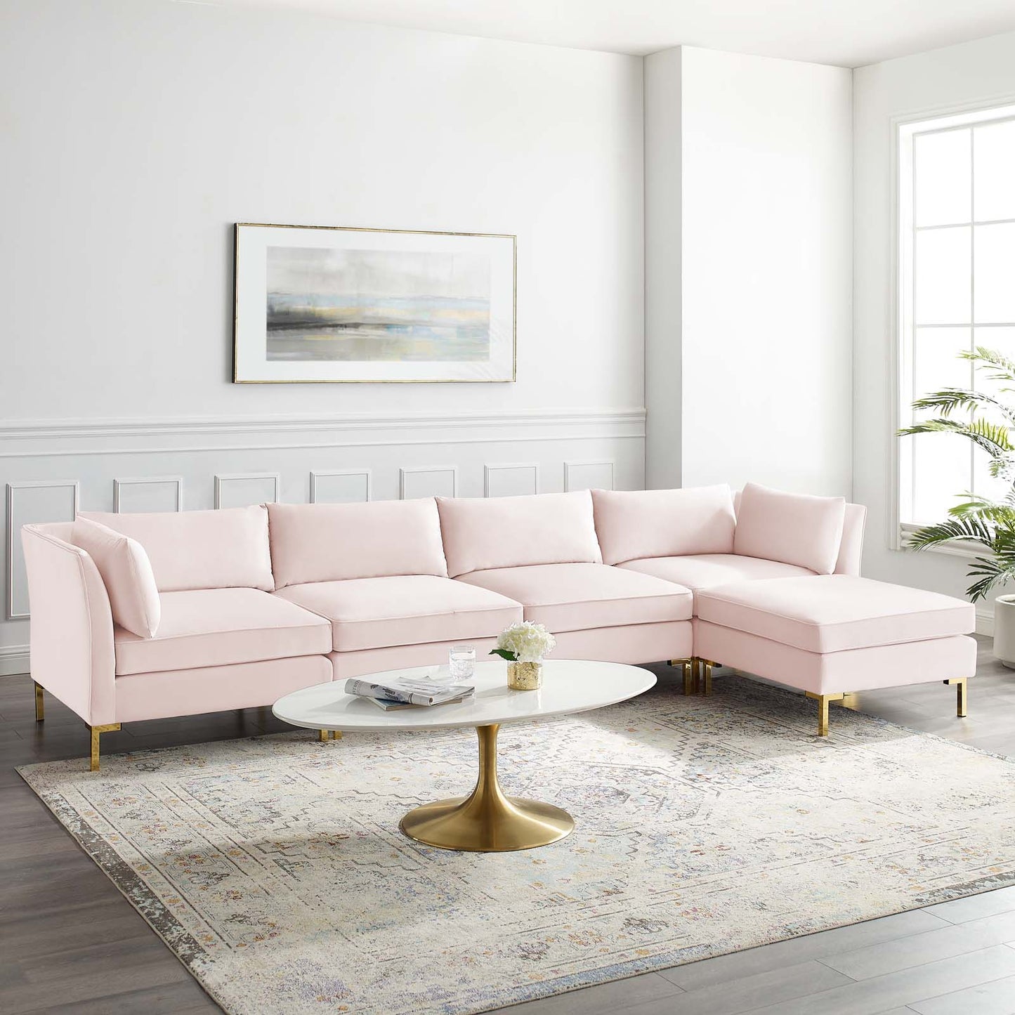 Ardent 5-Piece Performance Velvet Sectional Sofa Pink EEI-4273-PNK