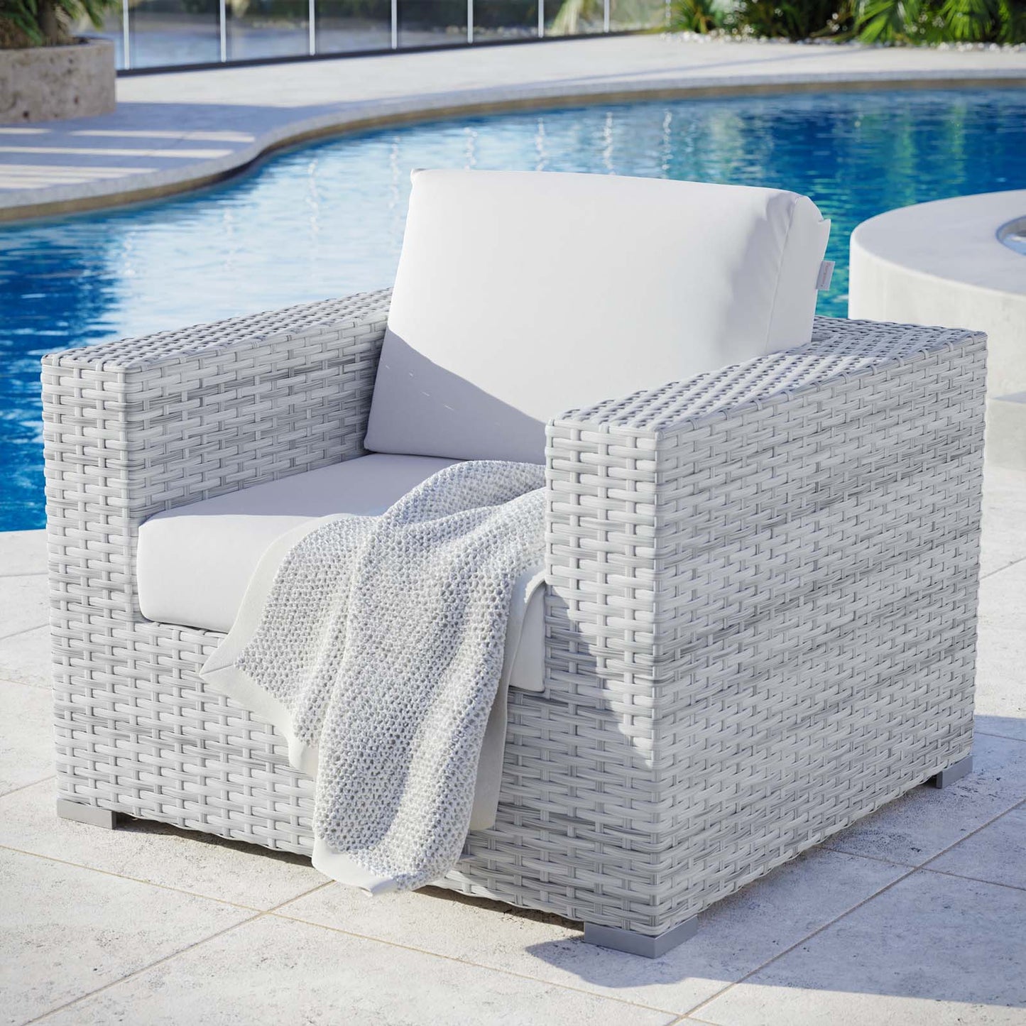 Convene Outdoor Patio Armchair Light Gray White EEI-4297-LGR-WHI