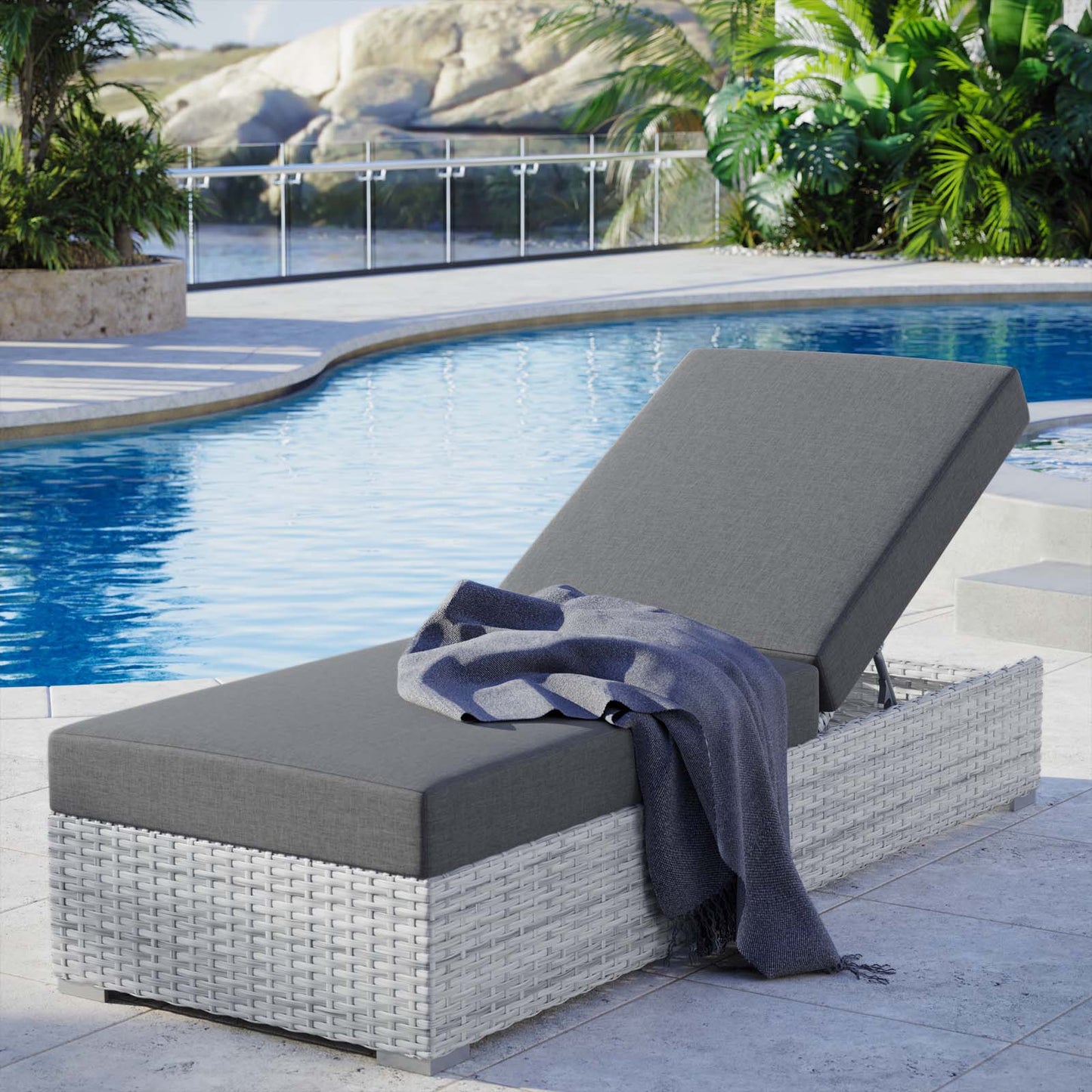 Convene Outdoor Patio Chaise Light Gray Charcoal EEI-4307-LGR-CHA