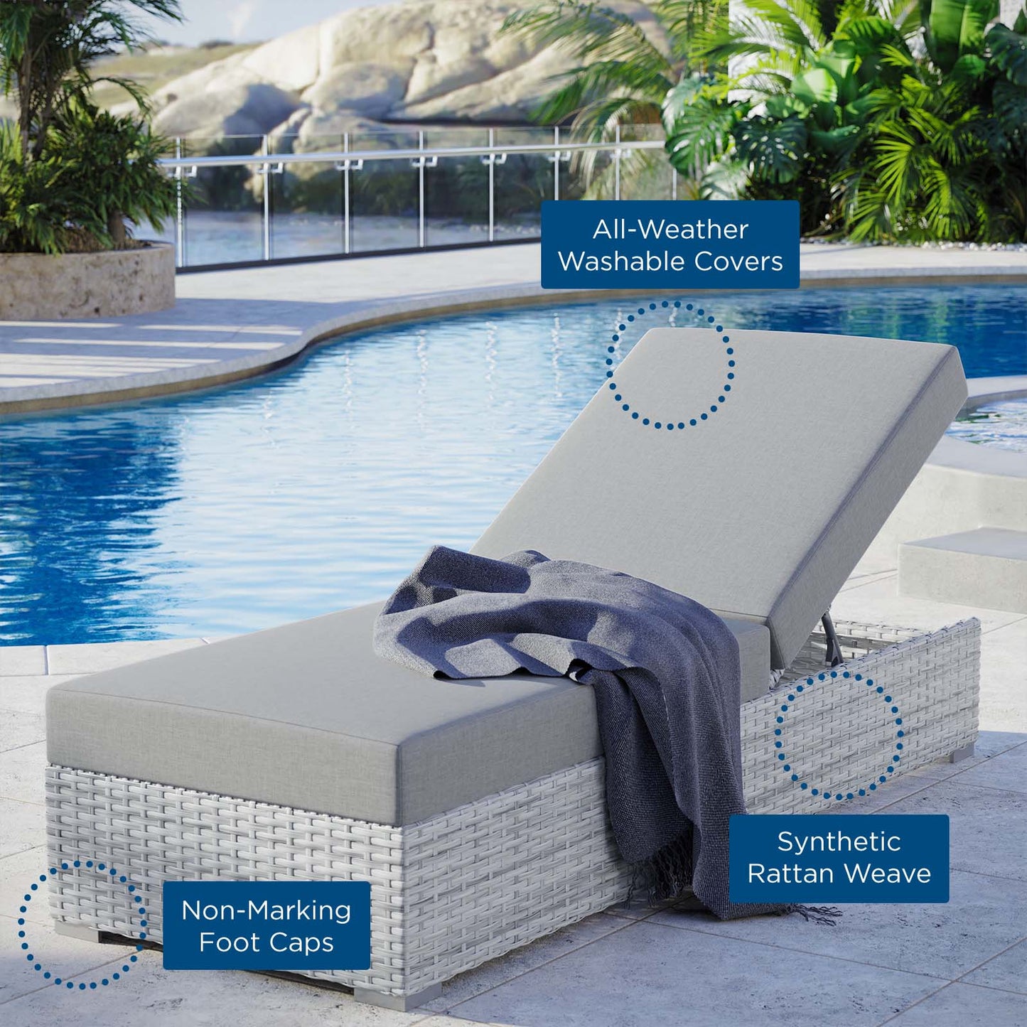 Convene Outdoor Patio Chaise Light Gray Gray EEI-4307-LGR-GRY