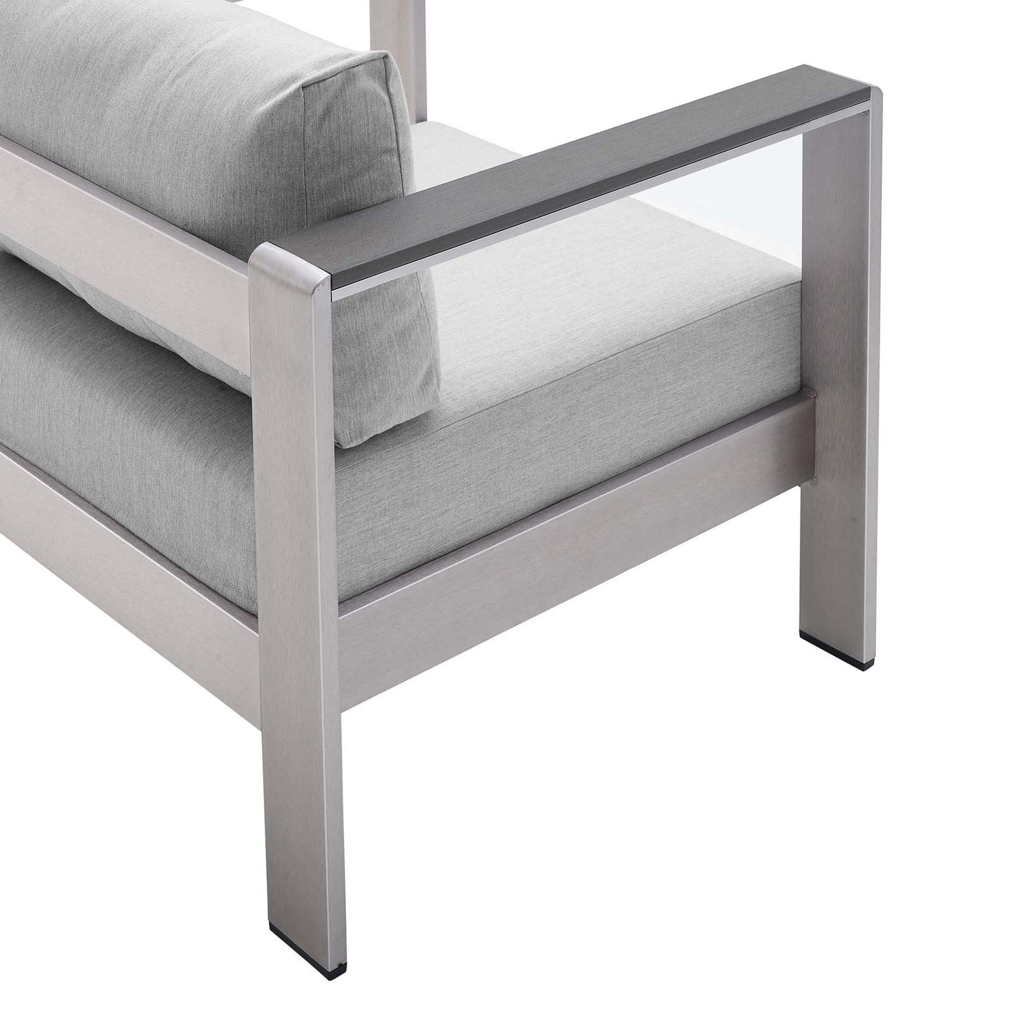 Shore Sunbrella® Fabric Outdoor Patio Aluminum 8 Piece Sectional Sofa Set Silver Gray EEI-4321-SLV-GRY-SET