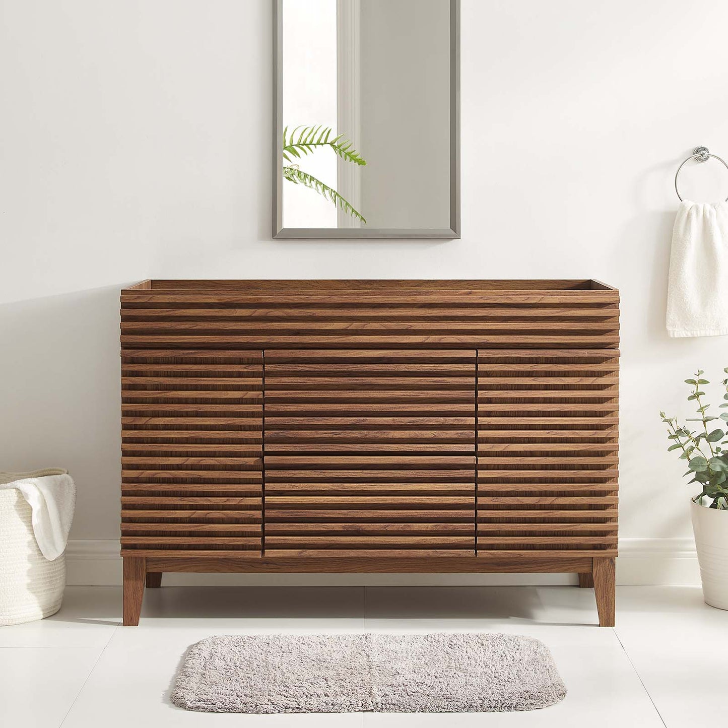 Render 48" Single Sink Compatible (not included) Bathroom Vanity Cabinet Walnut EEI-4341-WAL