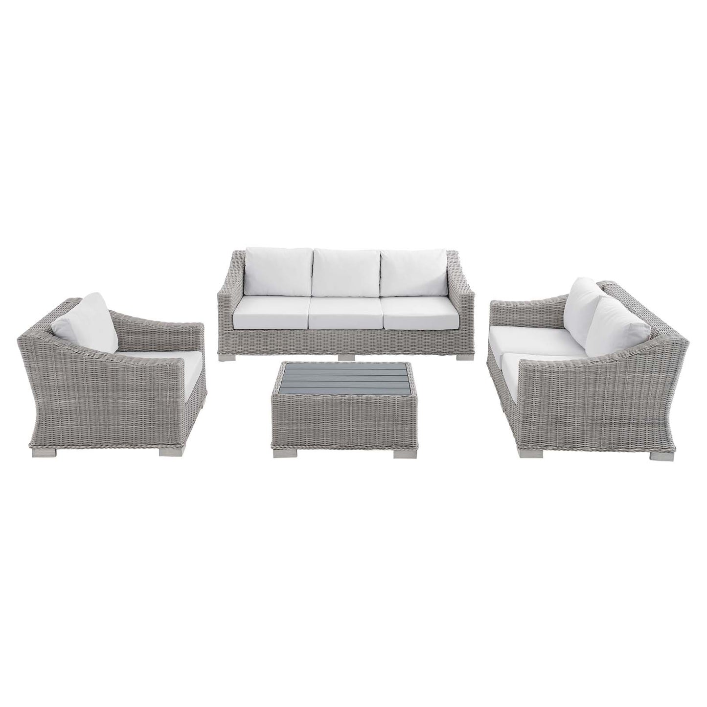 Conway Sunbrella® Outdoor Patio Wicker Rattan 4-Piece Furniture Set Light Gray White EEI-4355-LGR-WHI