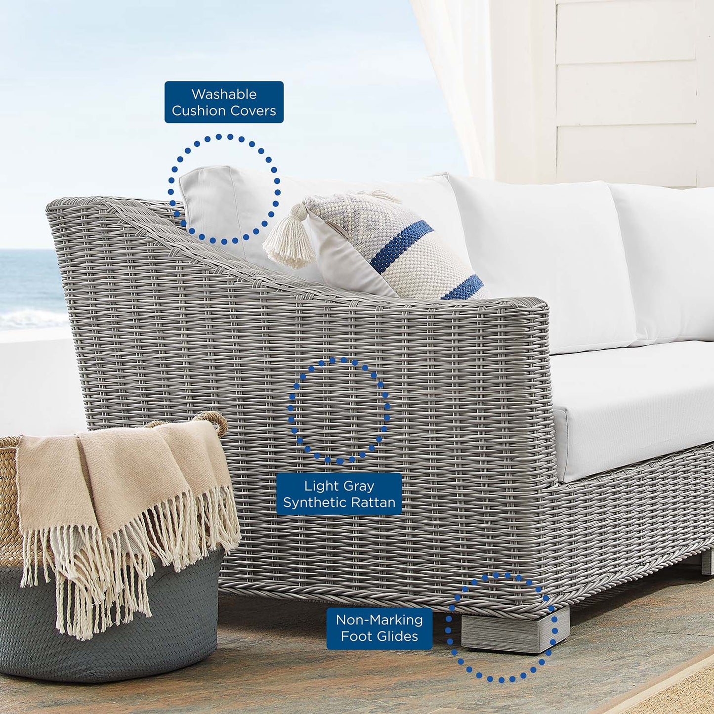 Conway Sunbrella® Outdoor Patio Wicker Rattan 4-Piece Furniture Set Light Gray White EEI-4355-LGR-WHI