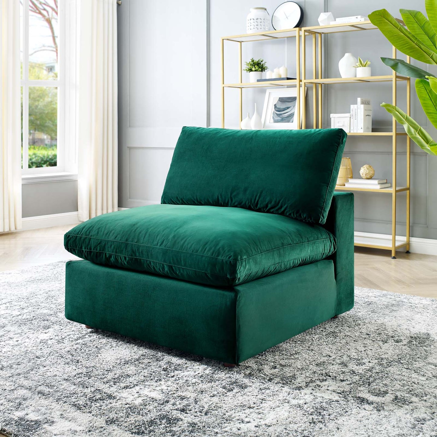 Commix Down Filled Overstuffed Performance Velvet Armless Chair Green EEI-4367-GRN