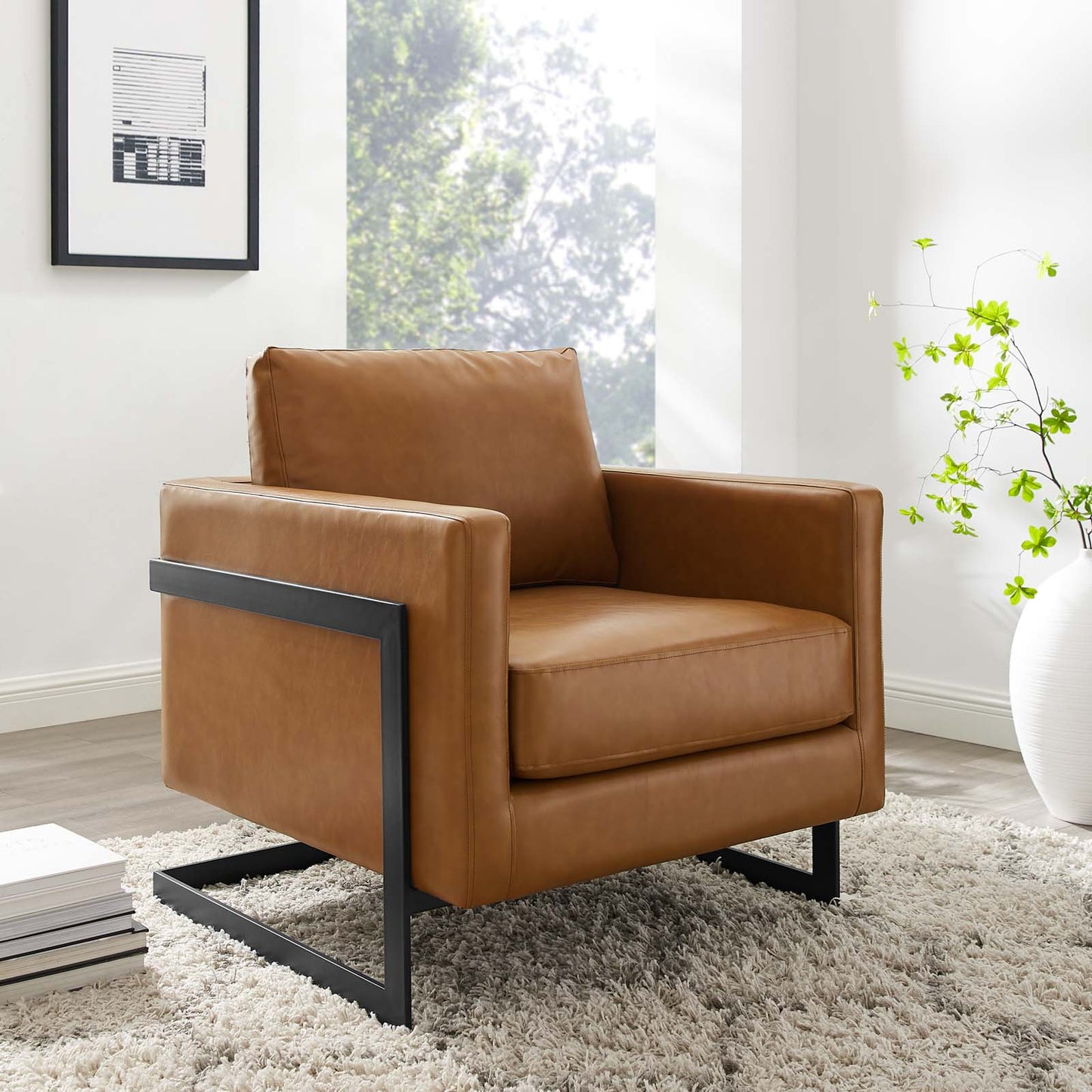 Posse Upholstered Fabric and Vegan Leather Accent Chair