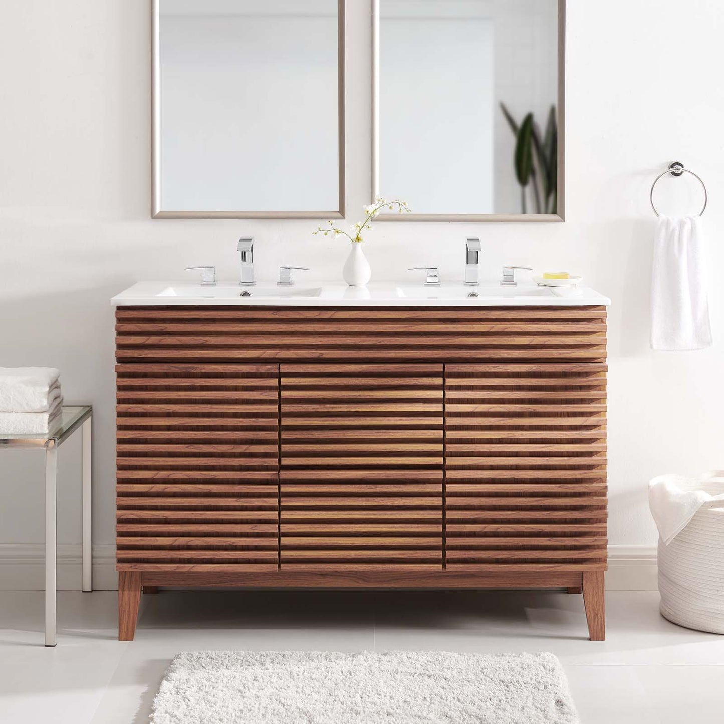 Render 48" Double Sink Bathroom Vanity Walnut White EEI-4441-WAL-WHI