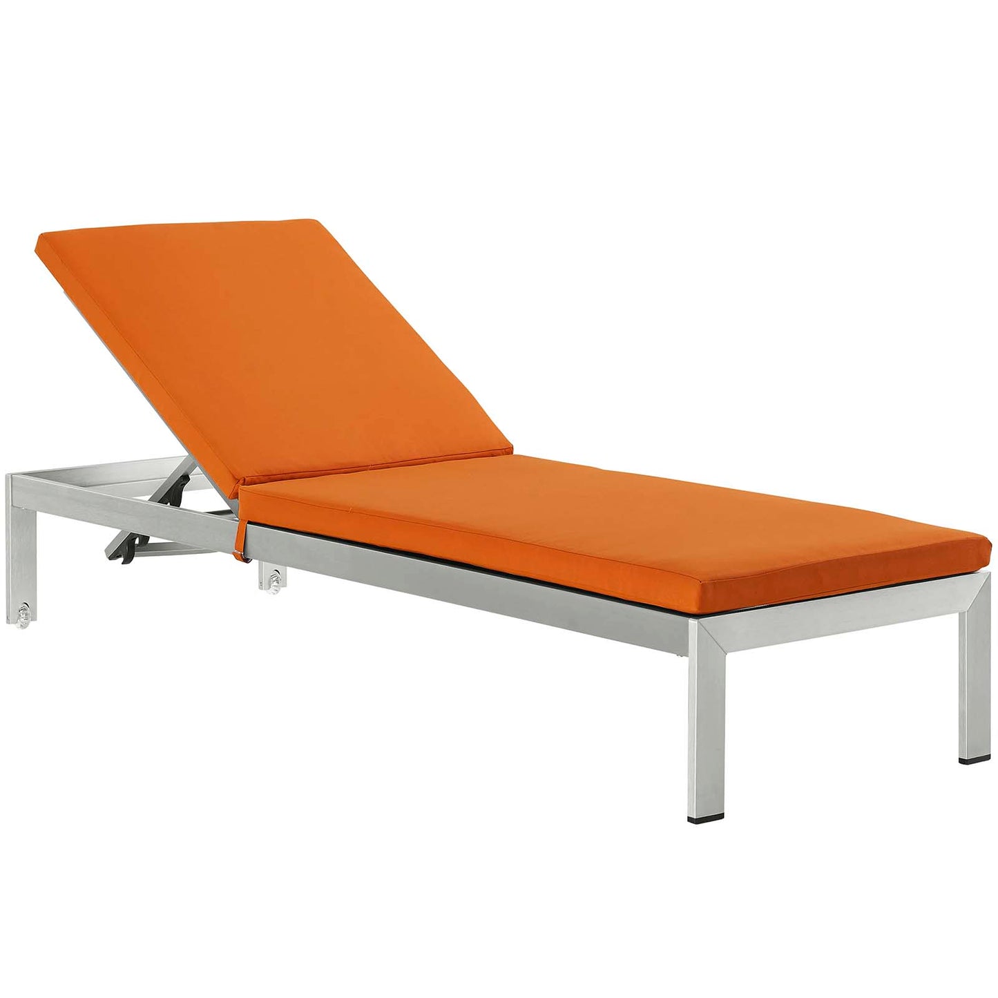 Shore Outdoor Patio Aluminum Chaise with Cushions Silver Orange EEI-4502-SLV-ORA