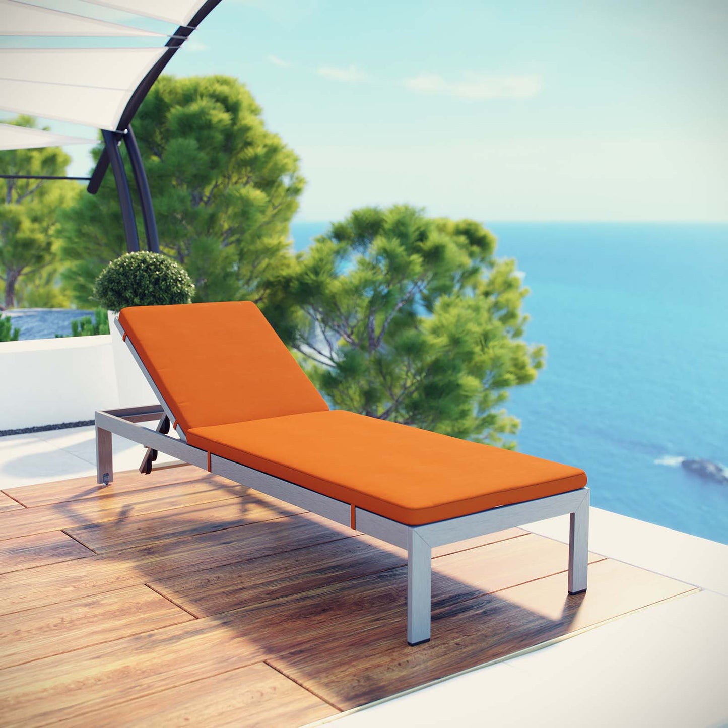 Shore Outdoor Patio Aluminum Chaise with Cushions Silver Orange EEI-4502-SLV-ORA