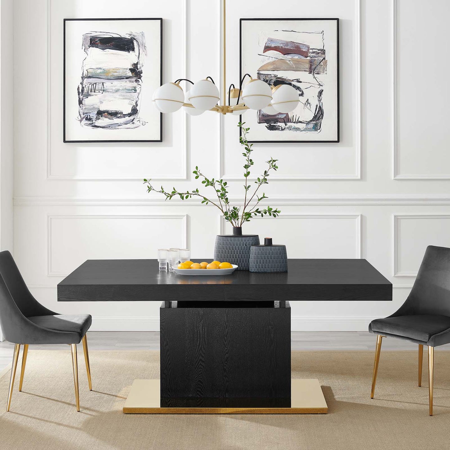 Vector Expandable Dining Table Black Gold EEI-4660-BLK-GLD