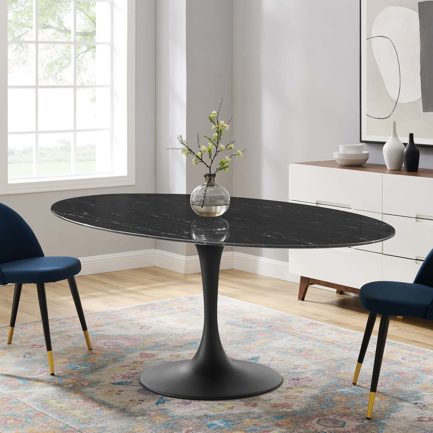 Lippa 78" Oval Artificial Marble and Wood Dining Table