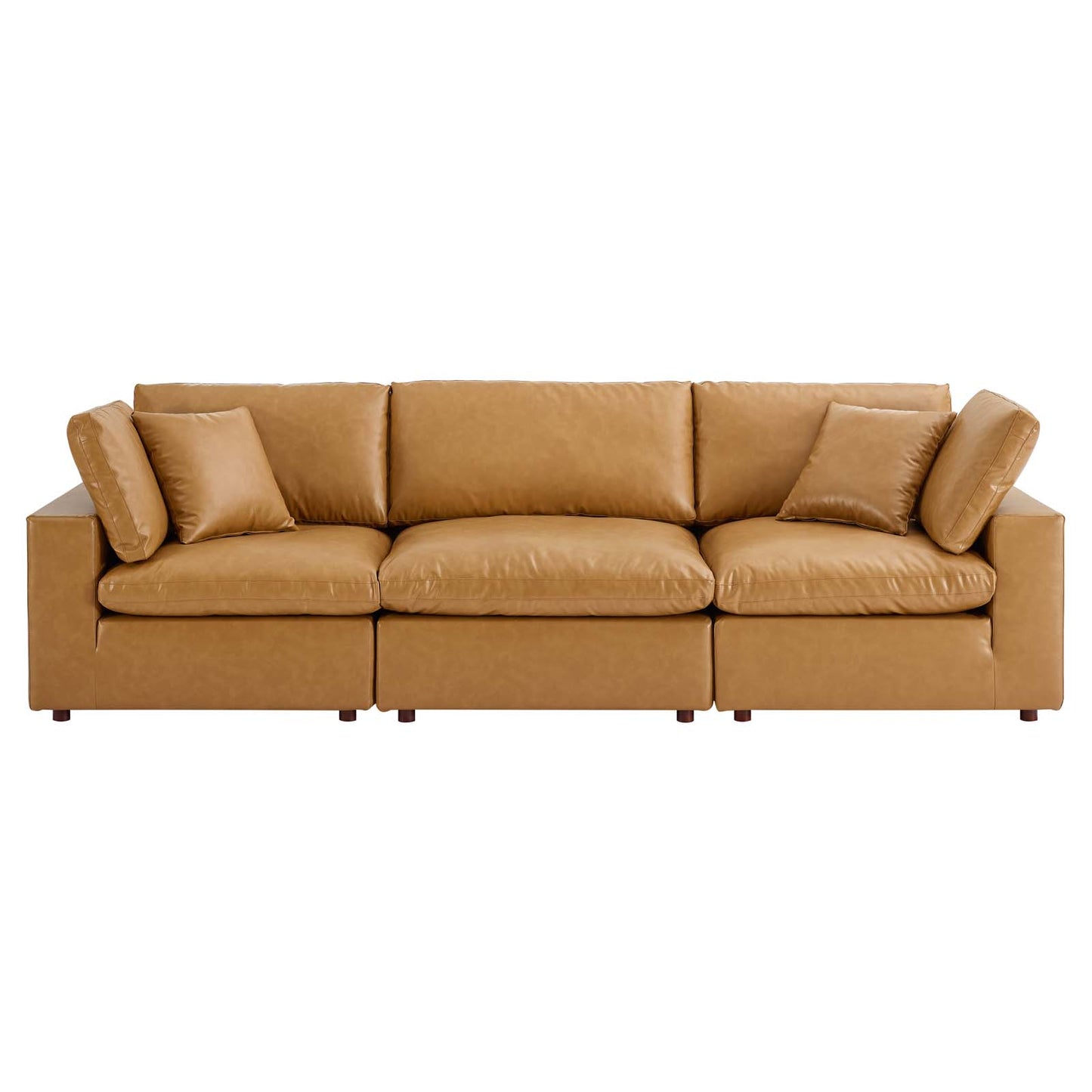 Commix Down Filled Overstuffed Vegan Leather 3-Seater Sofa Tan EEI-4914-TAN