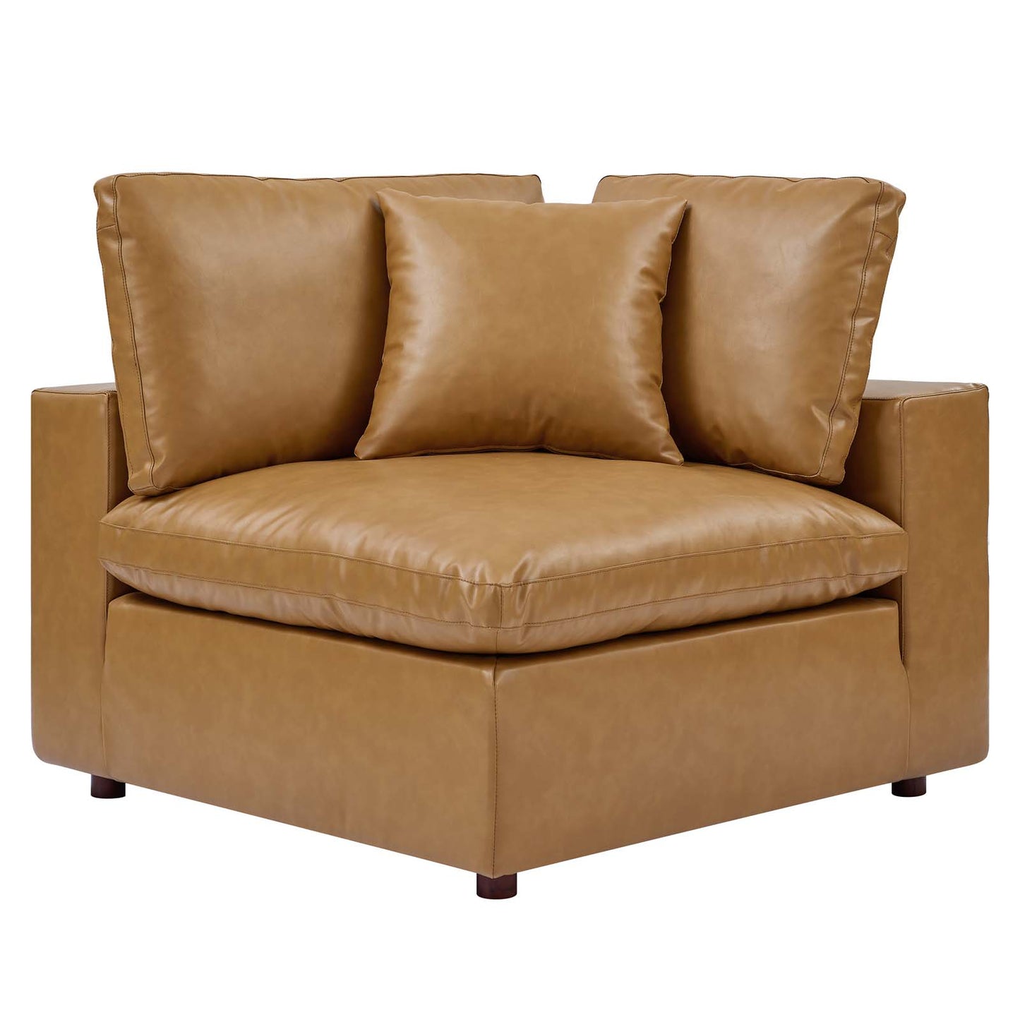 Commix Down Filled Overstuffed Vegan Leather 3-Seater Sofa Tan EEI-4914-TAN